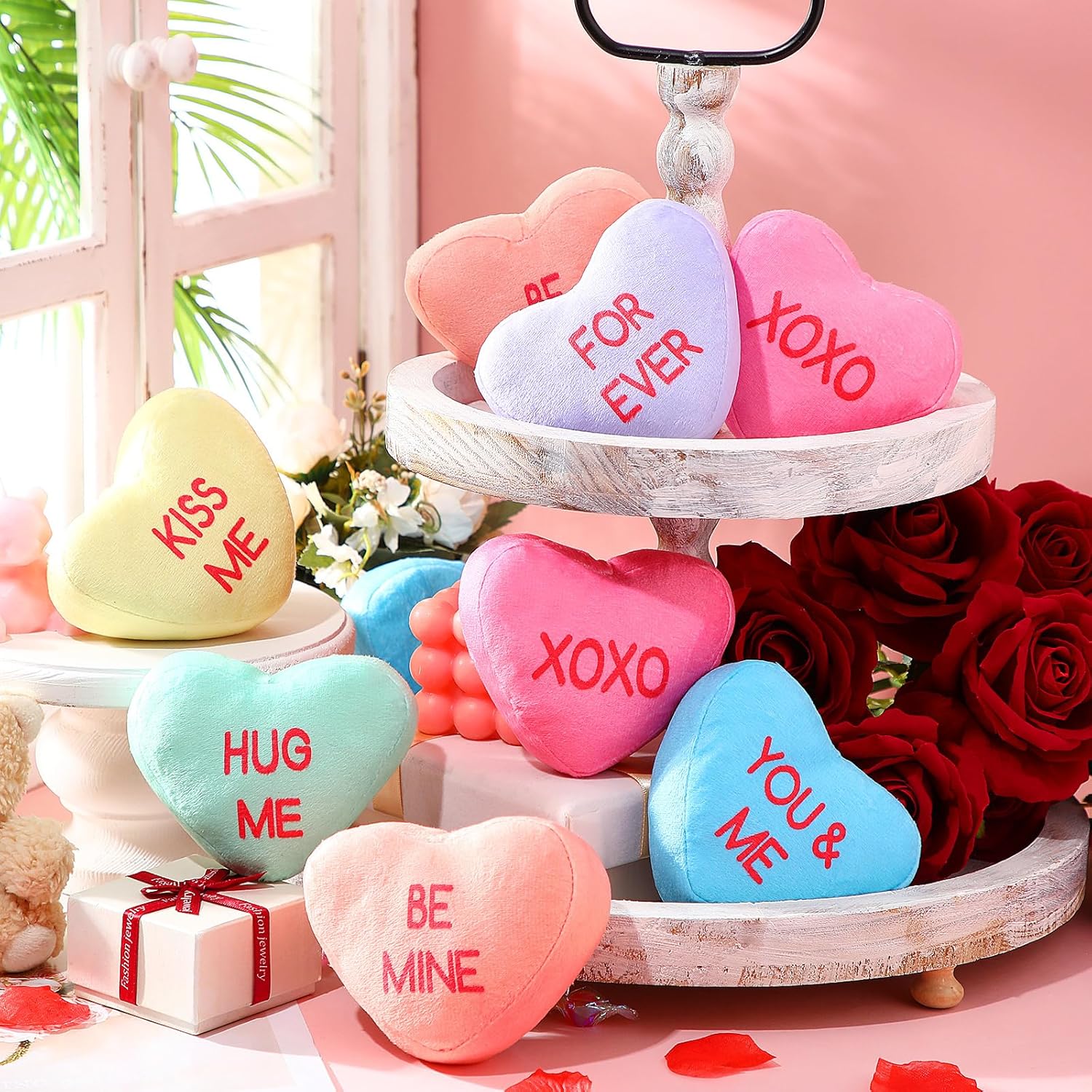 PullCrease 48 Pcs Conversation Heart Plush Pillow for Valentines Day