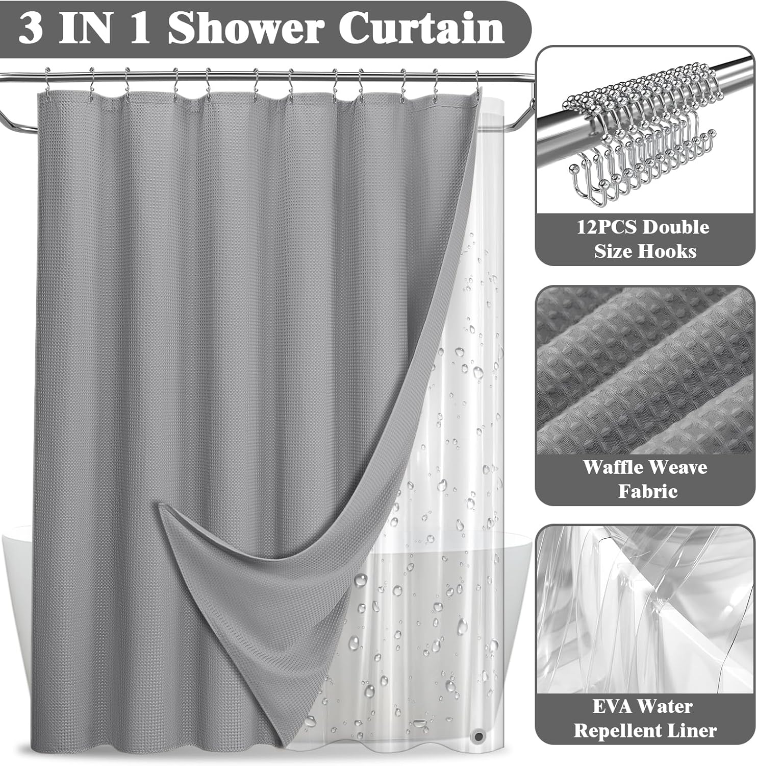 3-in-1 Shower Curtain Set for Bathroom