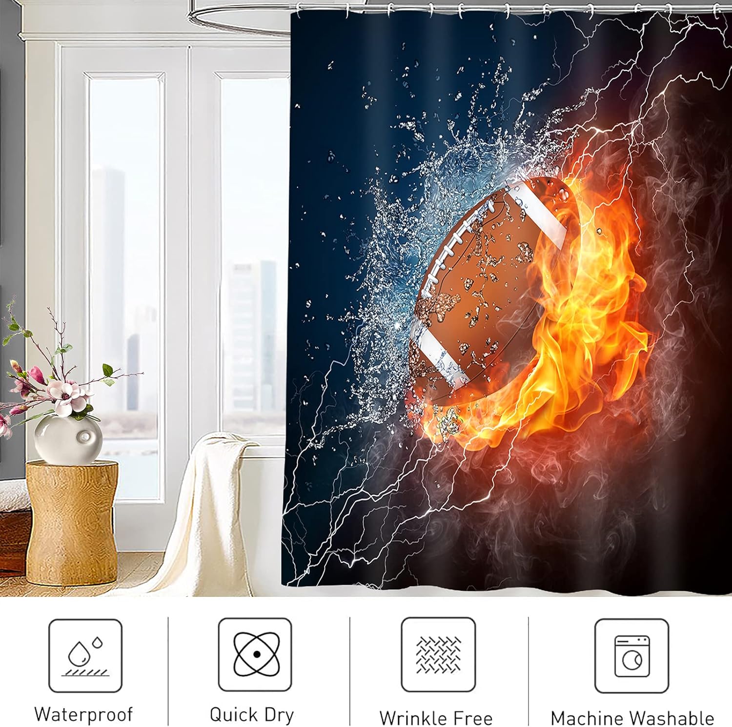 Abaysto Sports Rugby Football Splashing Lightning Shower Curtain