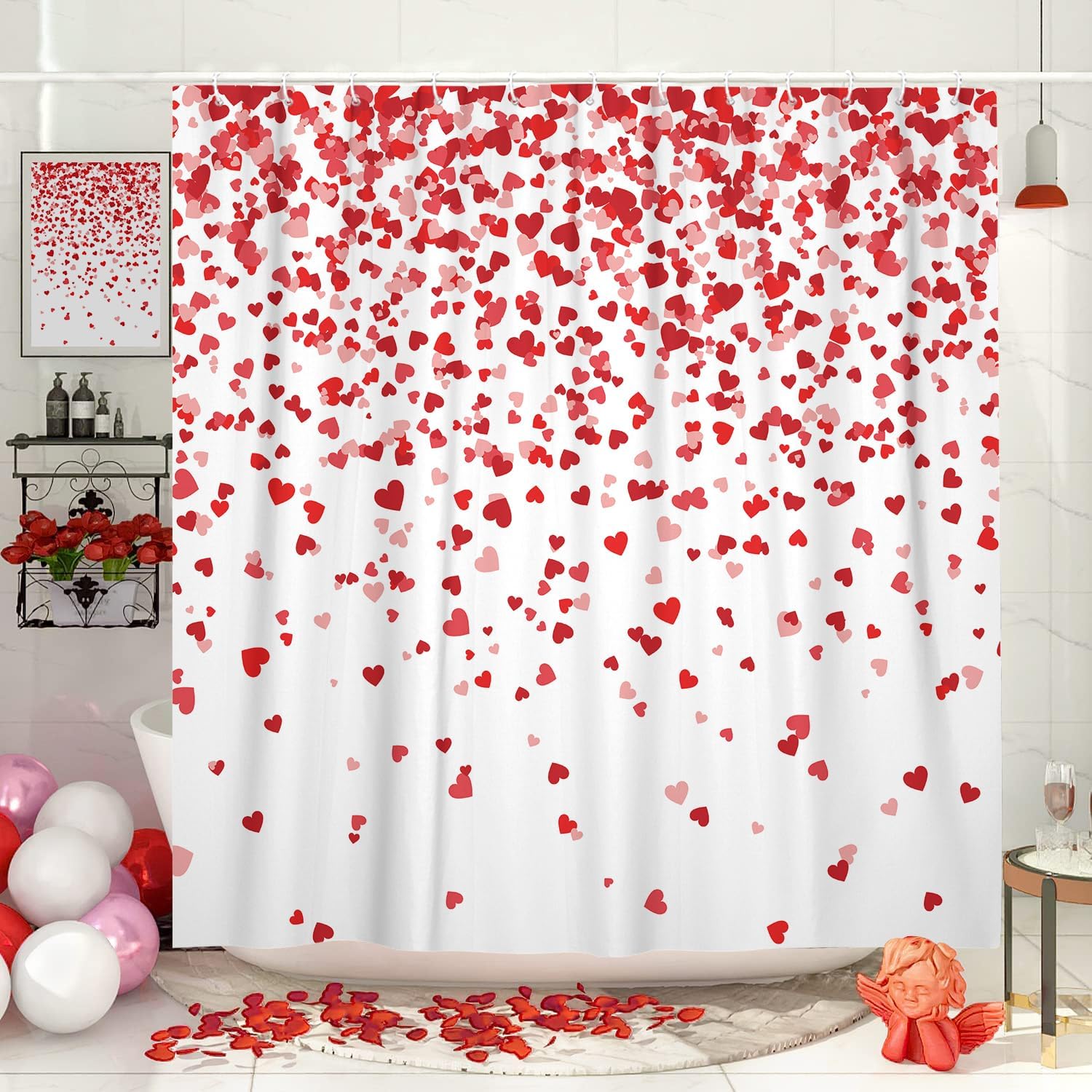 Perfect Valentines Day Shower Curtain Red Heart Design 72x72