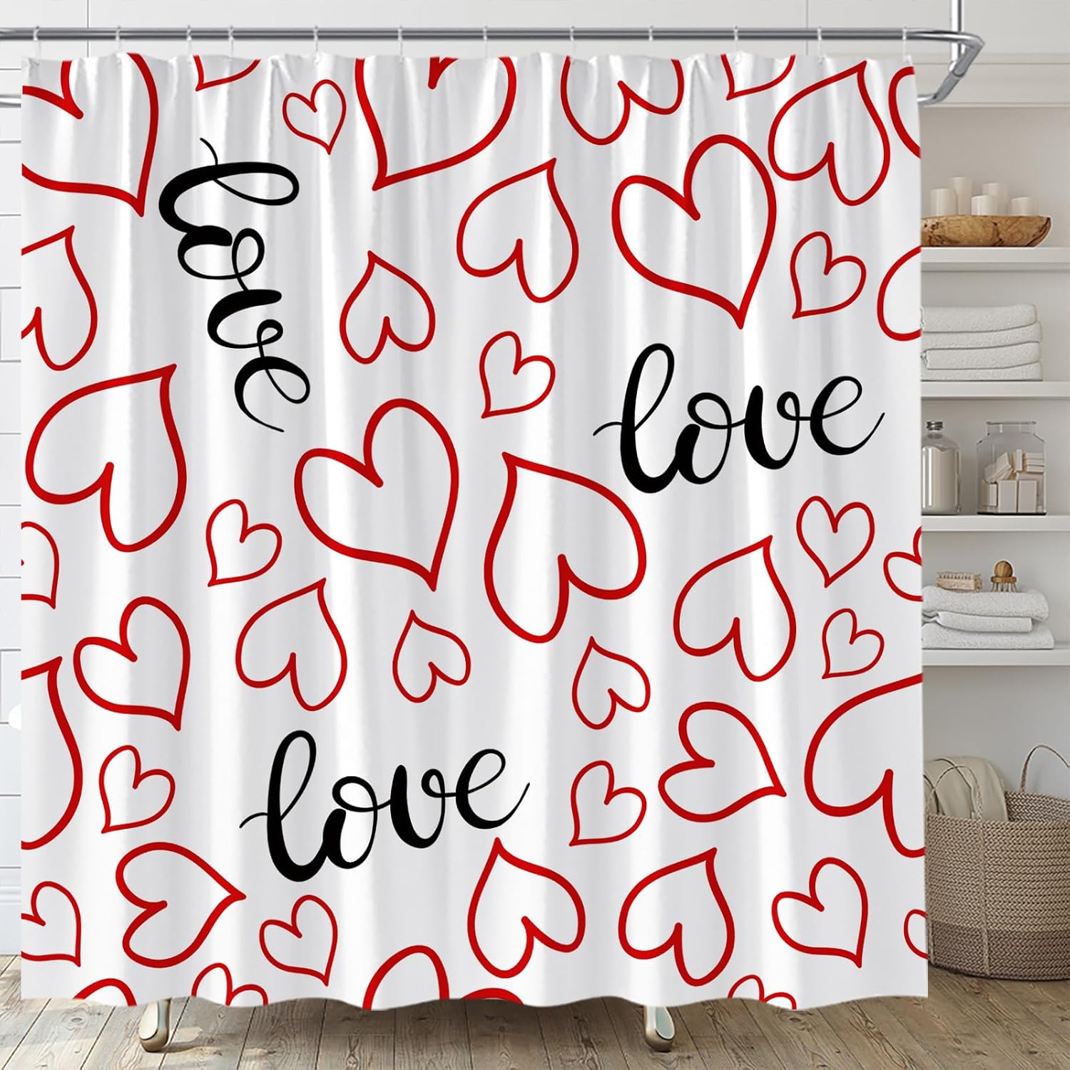 Love Heart Shower Curtain Set with Hooks 70x70 Inch