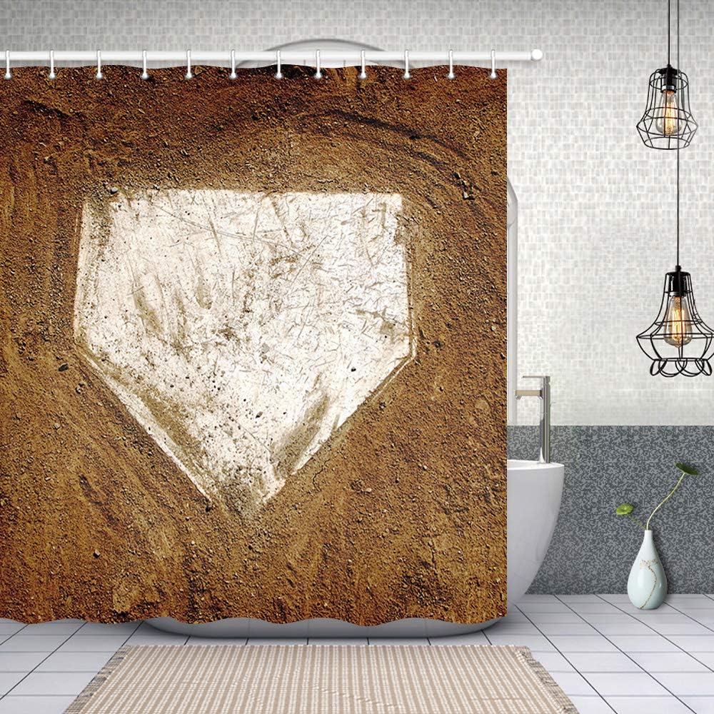 NYMB Kids Baseball 69x70in shower curtain set with hooks