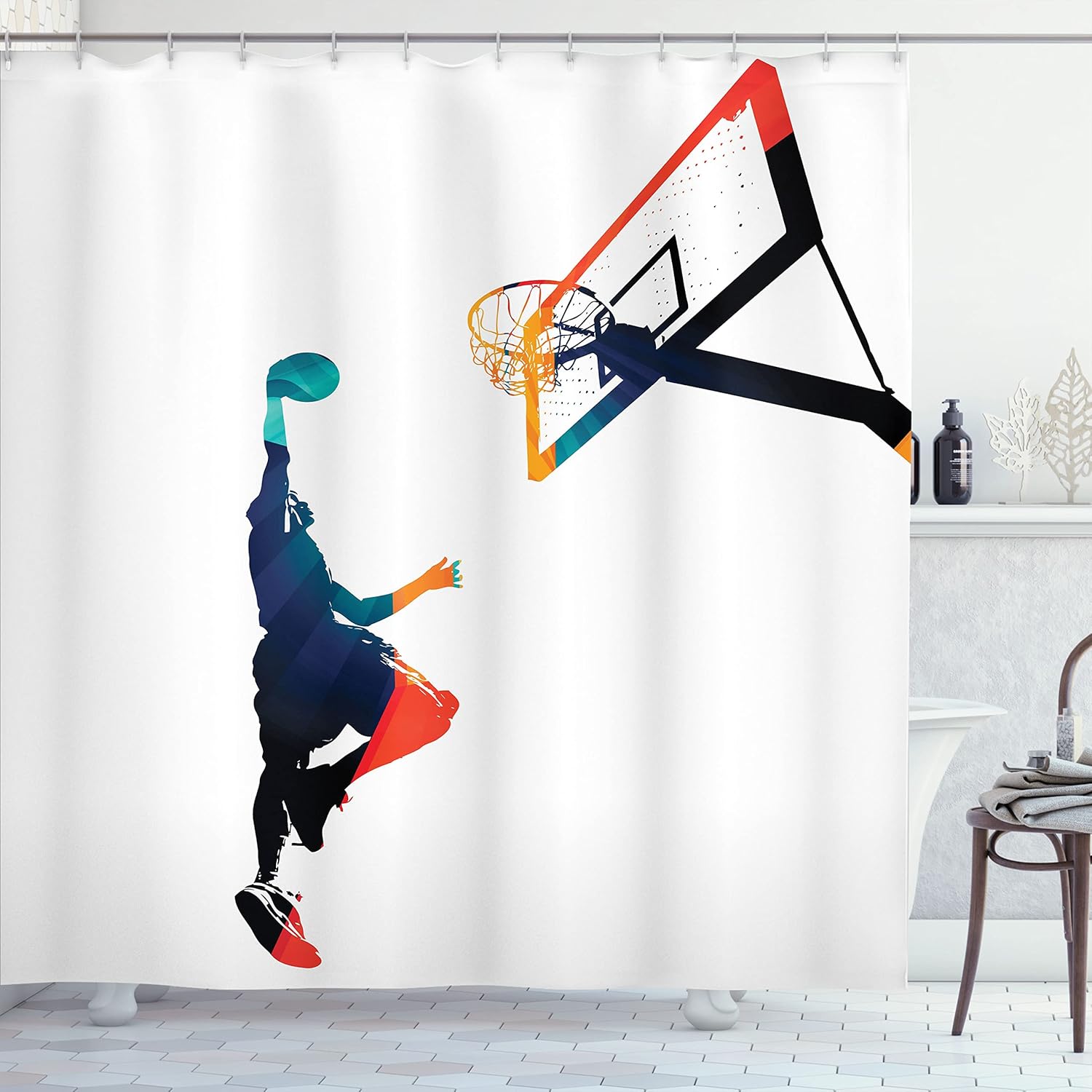 Ambesonne Sports Shower Curtain Basketball Mural 69 W x 70 L