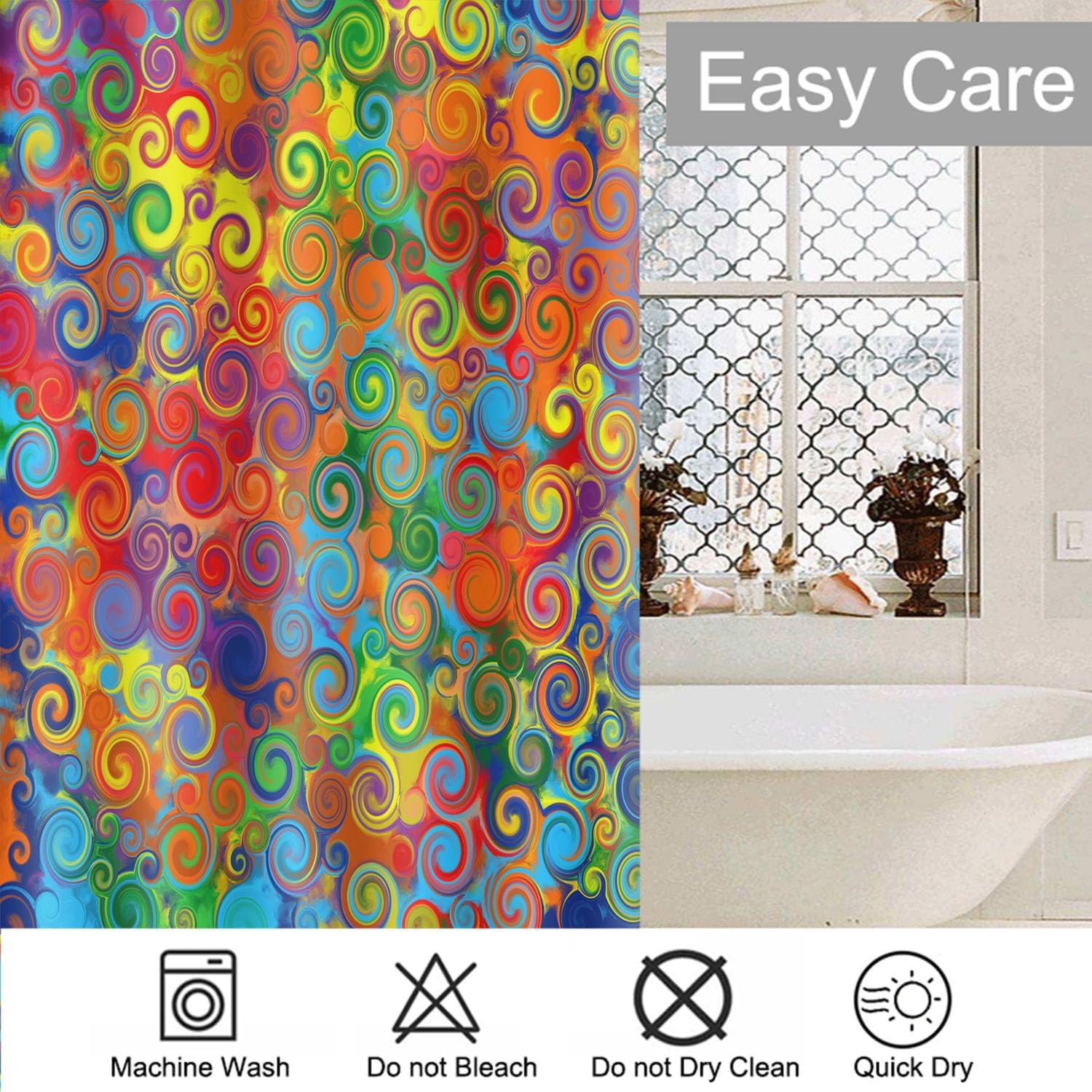 Rainbow shower curtain 72x72 inches 12 hooks perfect bathmat