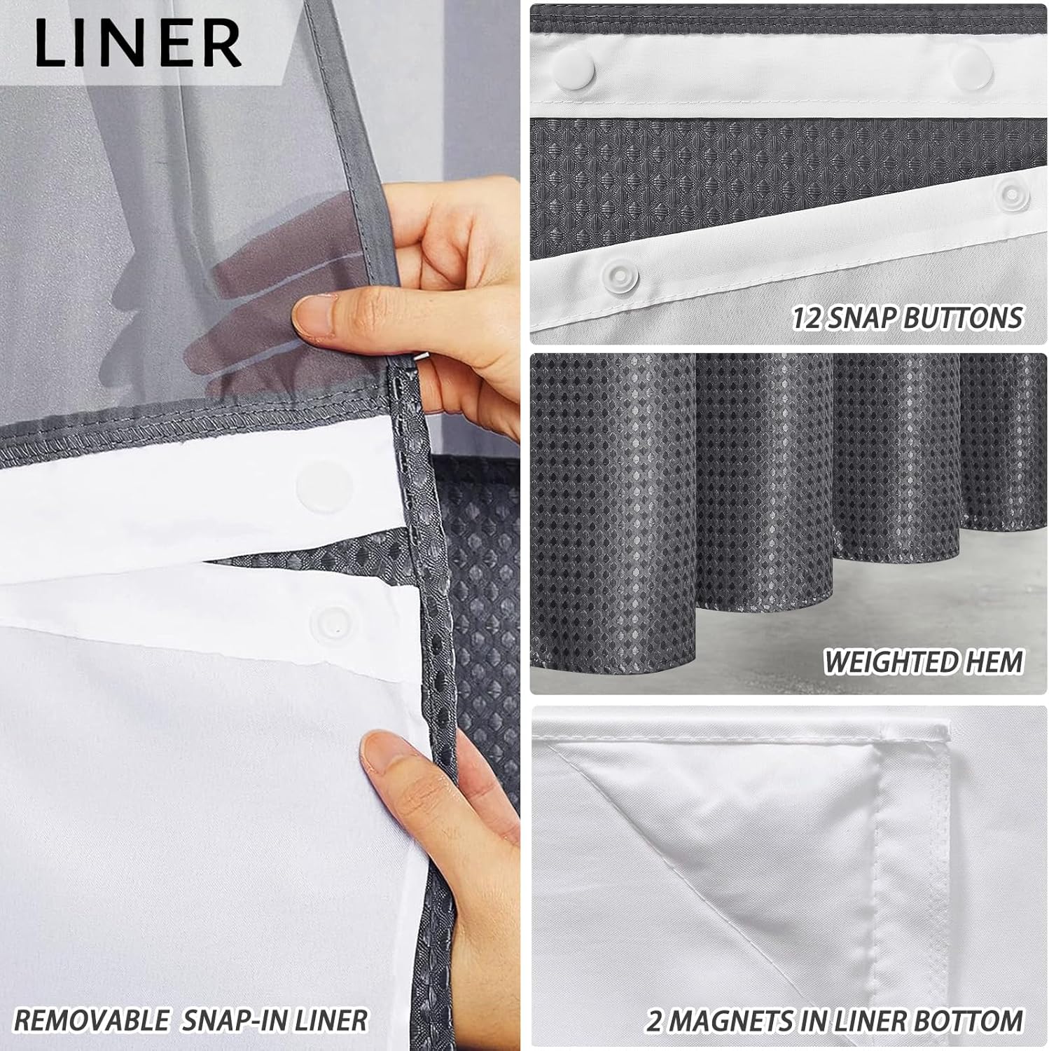 Furlinic No-Hook Waffle Weave Carpeted Shower Curtain Set