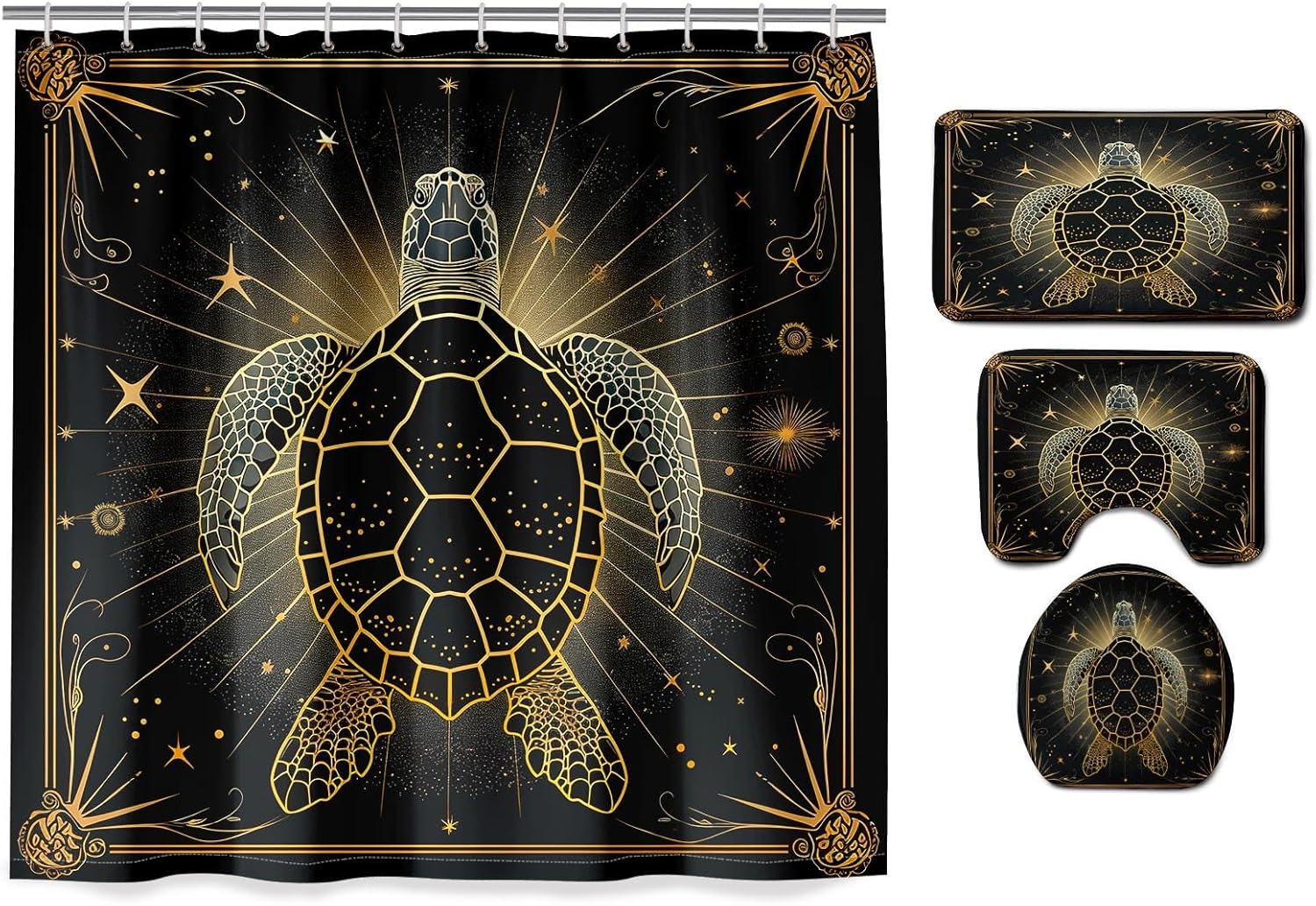 JPSBJWJ Sea Turtle Shower Curtain Set with 4 Pieces