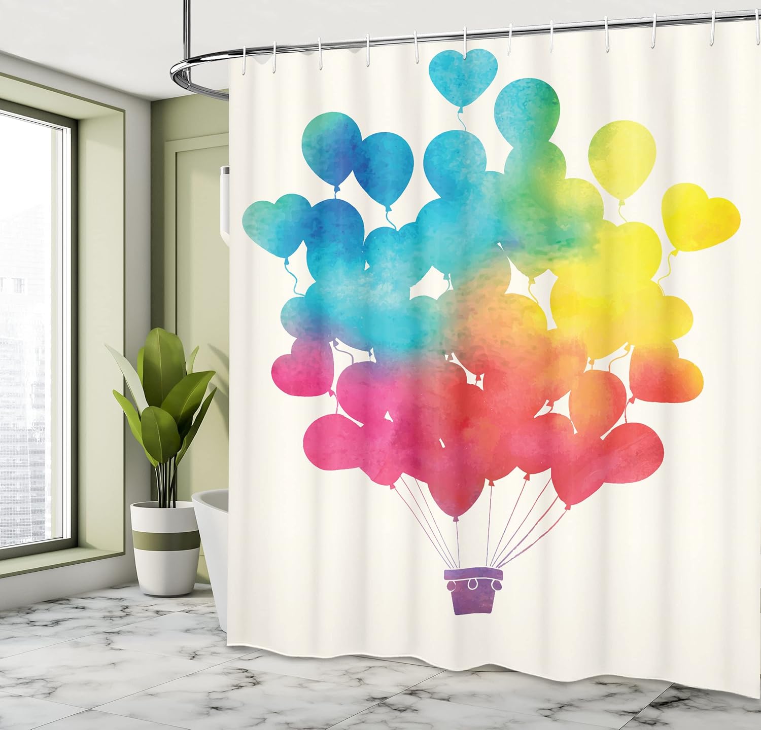 Ambesonne Watercolor Shower Curtain Happy Chevron Print