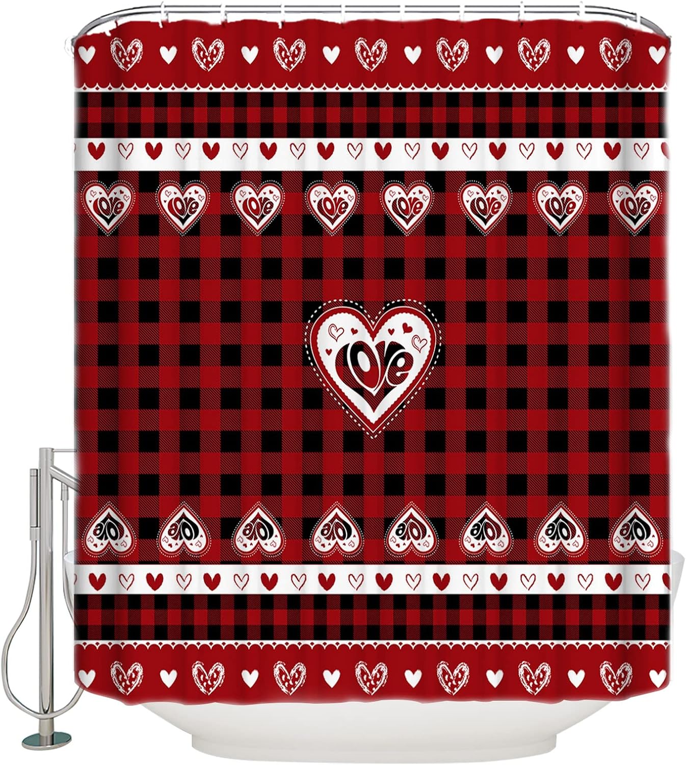 Heart Red Buffalo Check Shower Curtain
