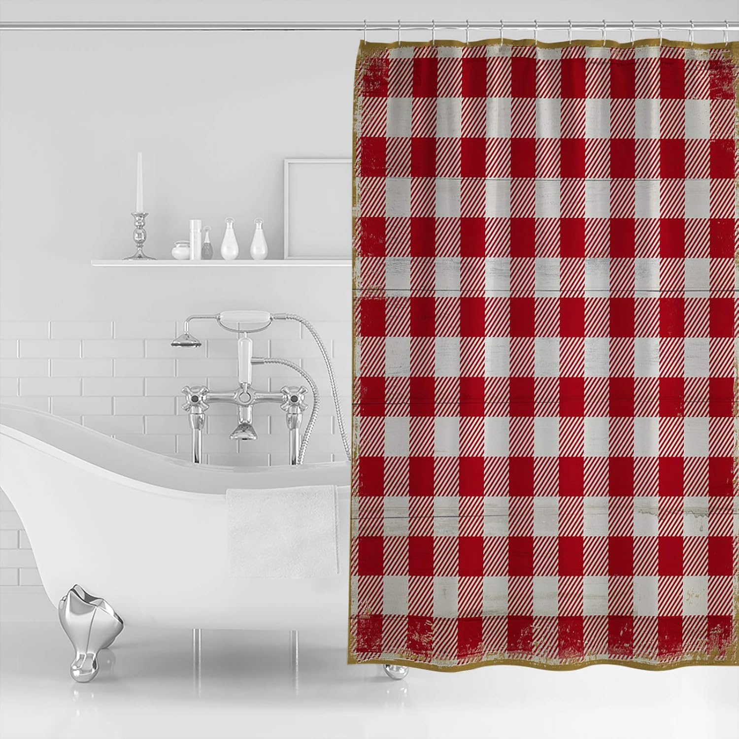 Charming Christmas Shower Curtain with Retro Buffalo Check Design