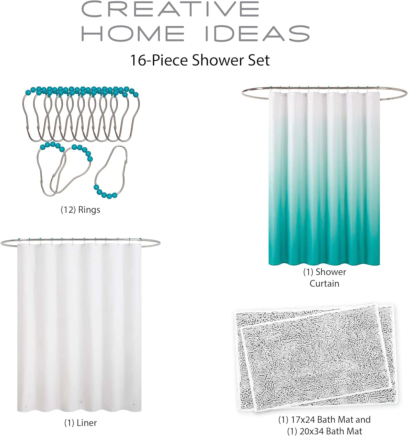 Creative Home Ideas Bathroom Set with Shower Curtain Rugs Hooks
