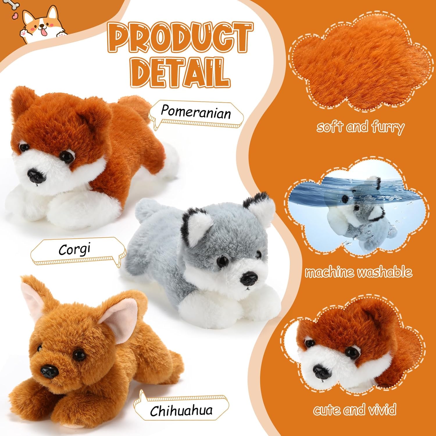 Skylety 3 Pcs Plush Dog Pillow Toy Set
