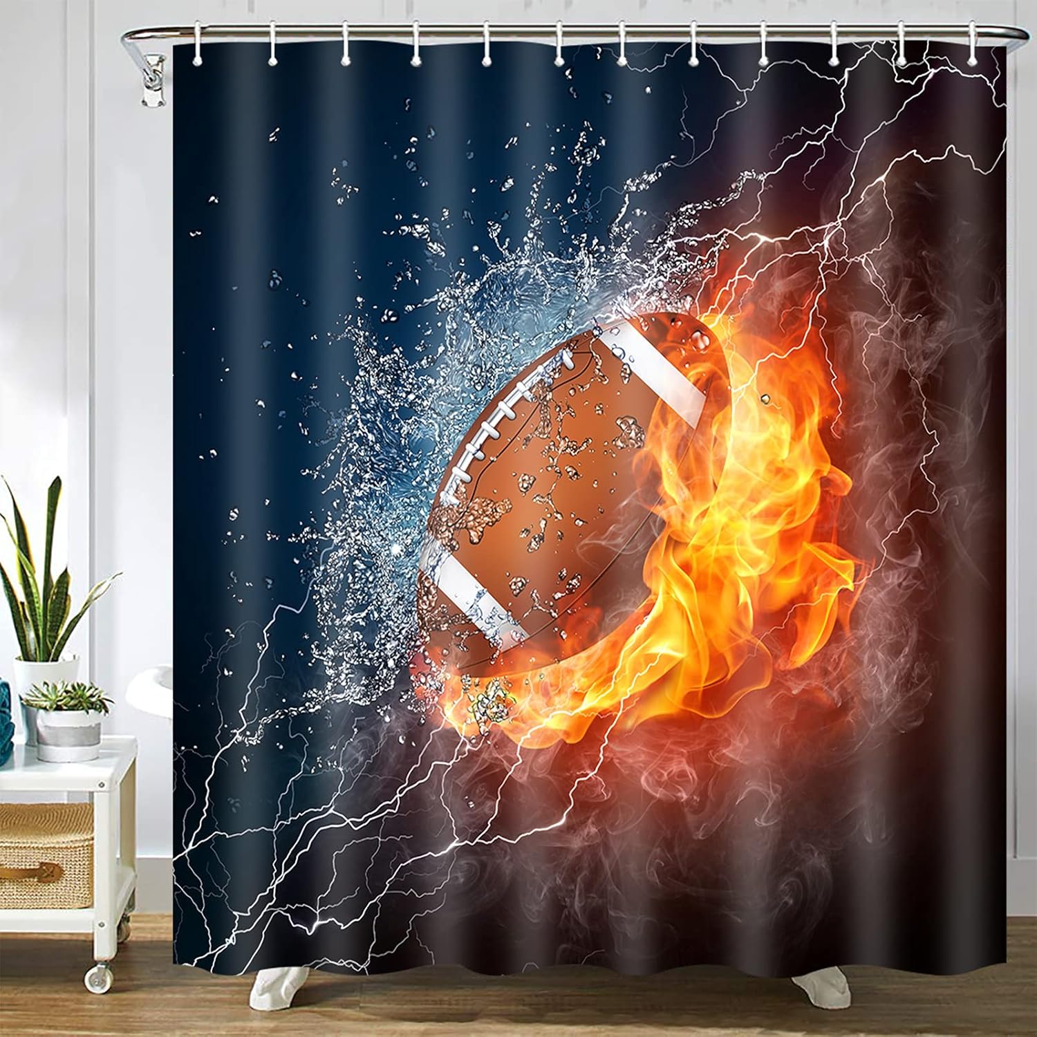 Abaysto Sports Rugby Football Splashing Lightning Shower Curtain