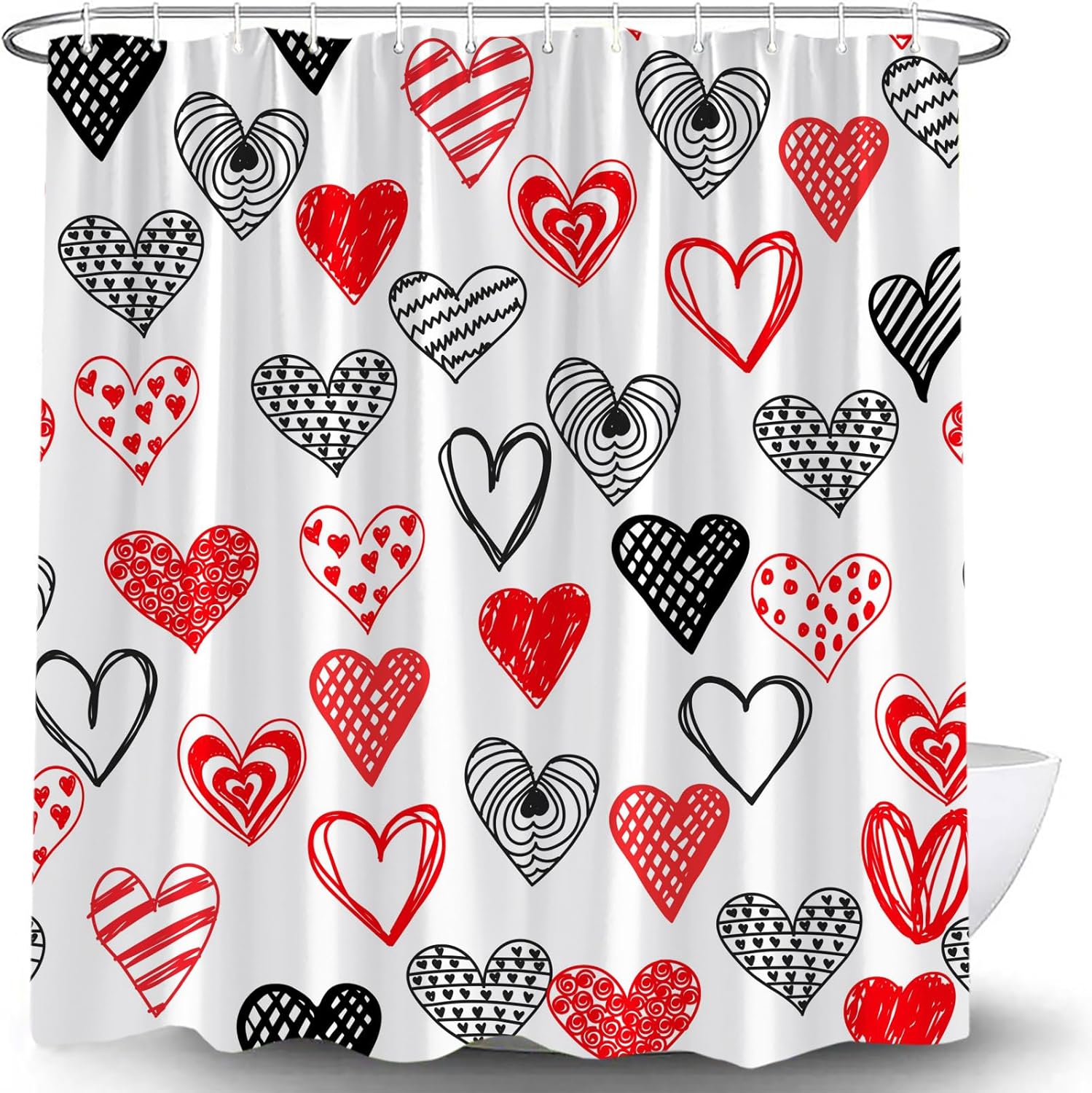 Valentine Heart Shower Curtain Red Black Abstract Design