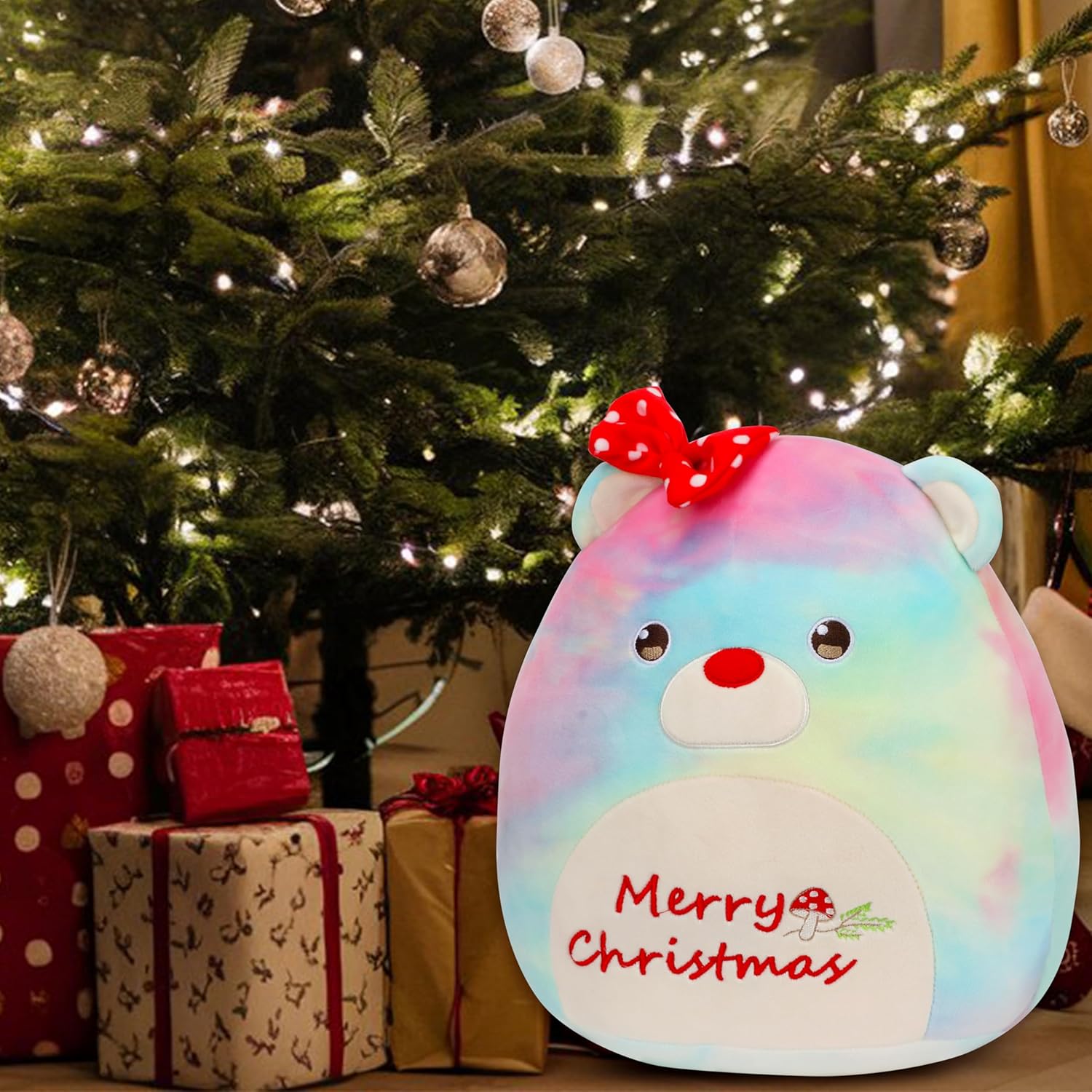 Easfan 12 Christmas Rainbow Bear Plush Pillow