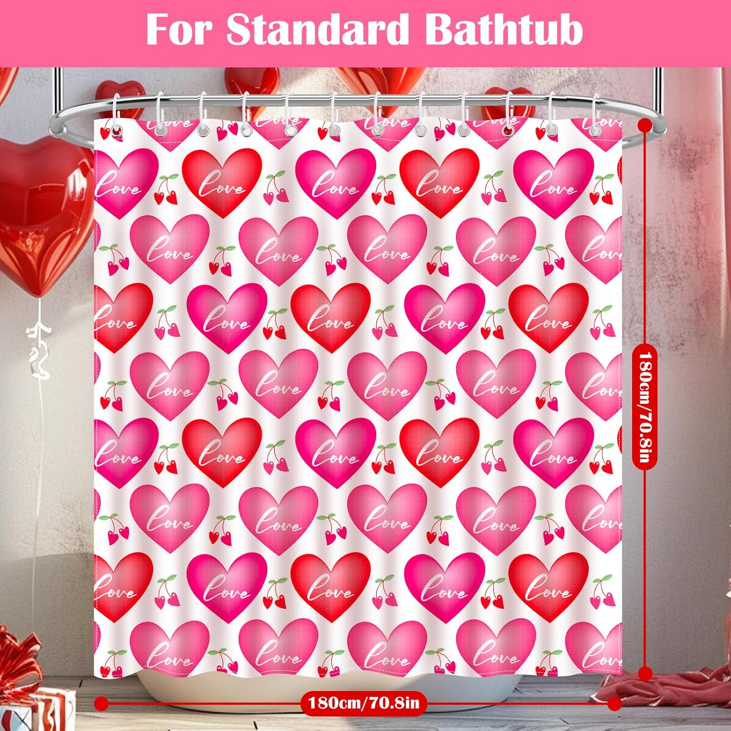 Nidoul Valentines Day Shower Curtain Set 72x72 Inch