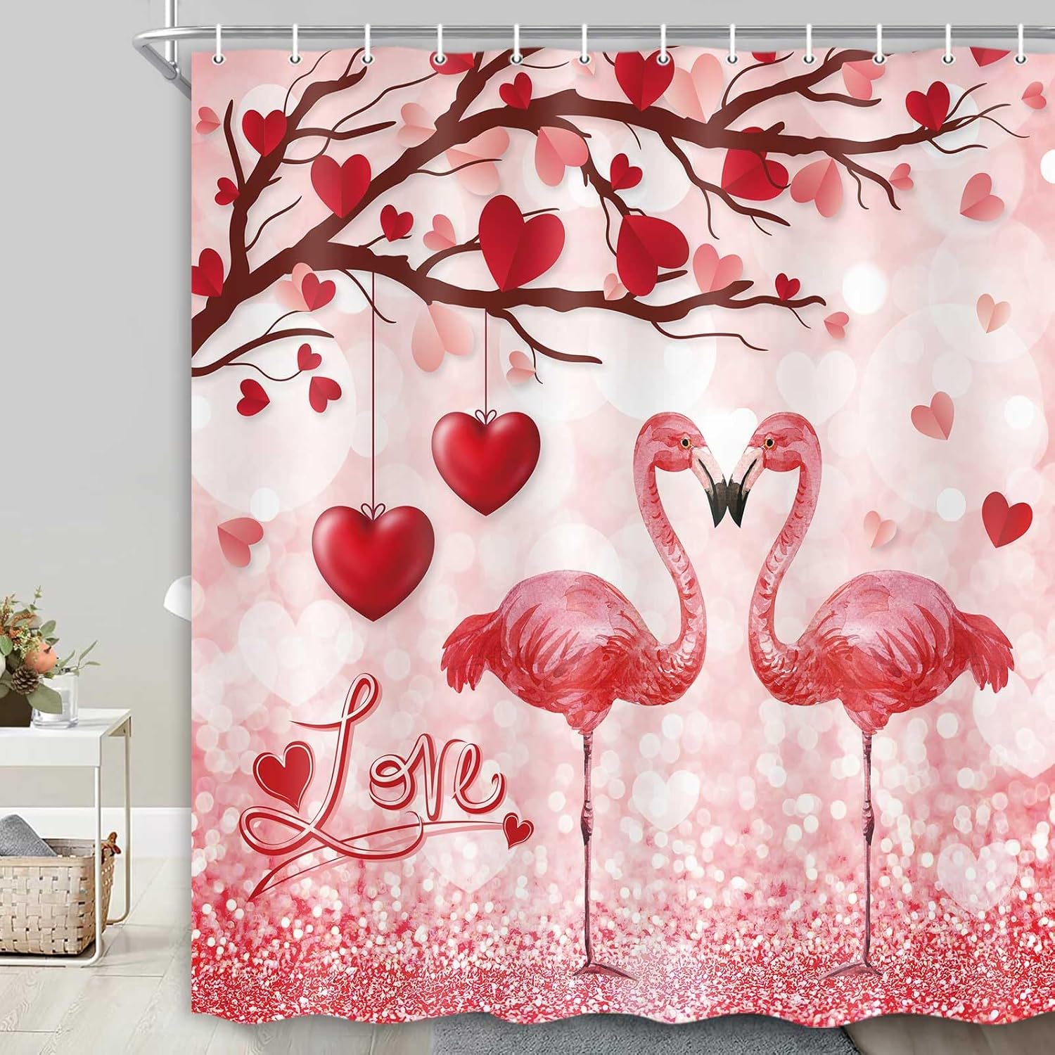 Valentines Party Ready Blue Heart Floral Shower Curtain 72x72-Inch Set