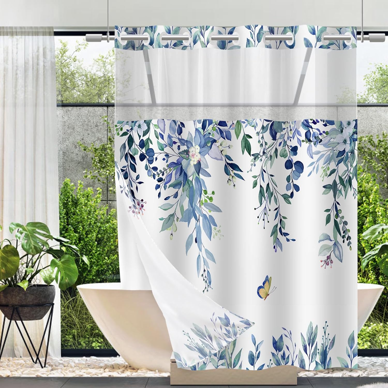 Eucalyptus Butterfly Bath Curtain Set 71x74