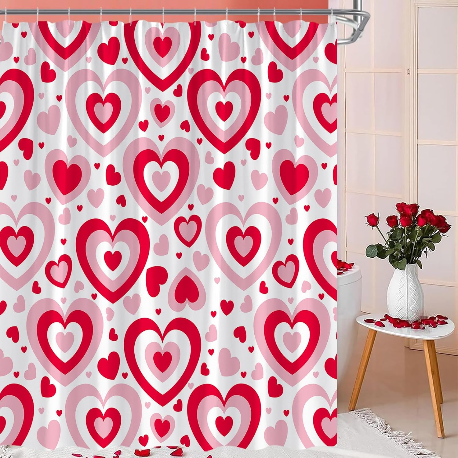 Valentines Day Pink Heart Shower Curtain