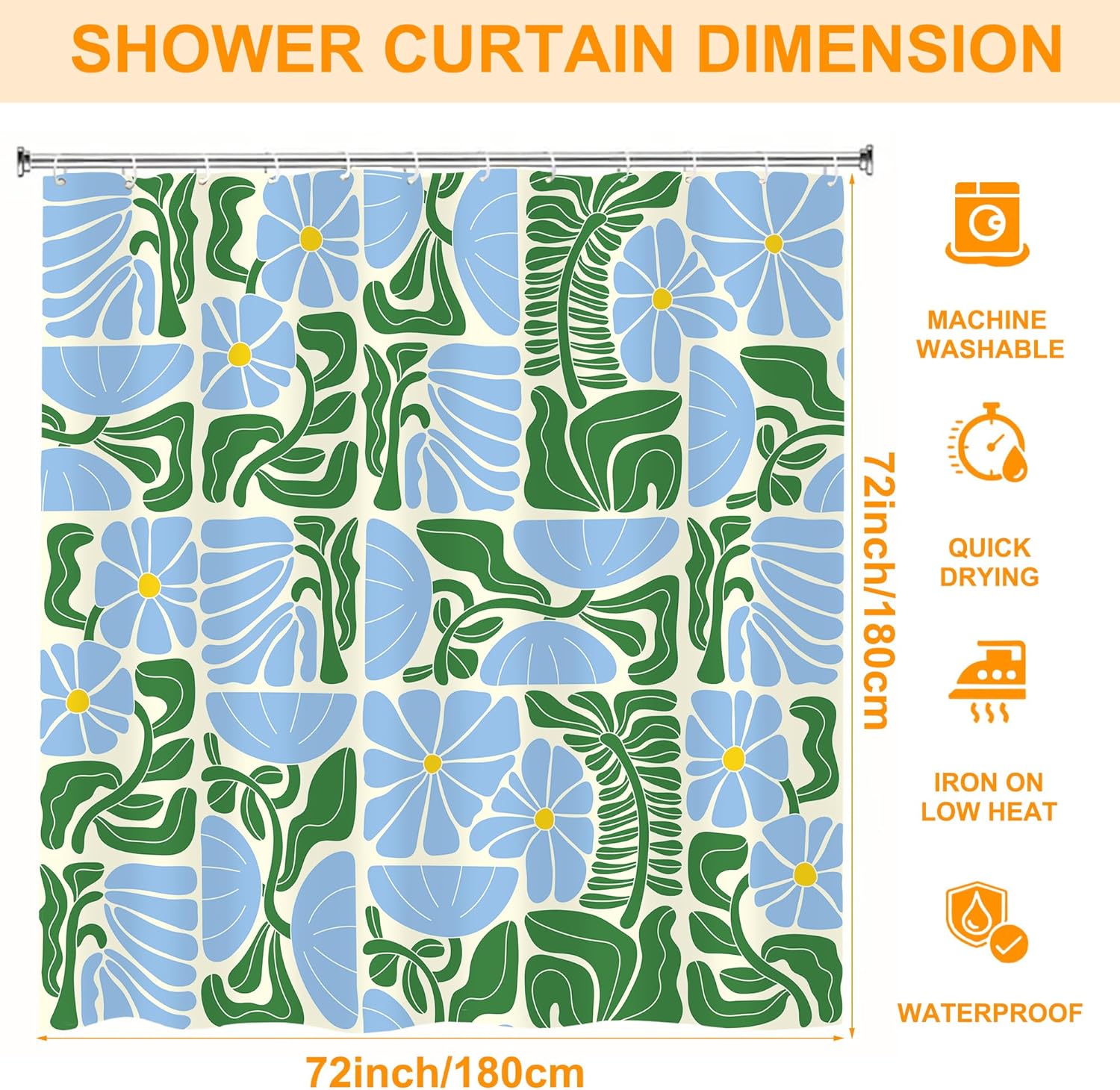 Stylish Boho Floral Shower Curtain Washable Durable