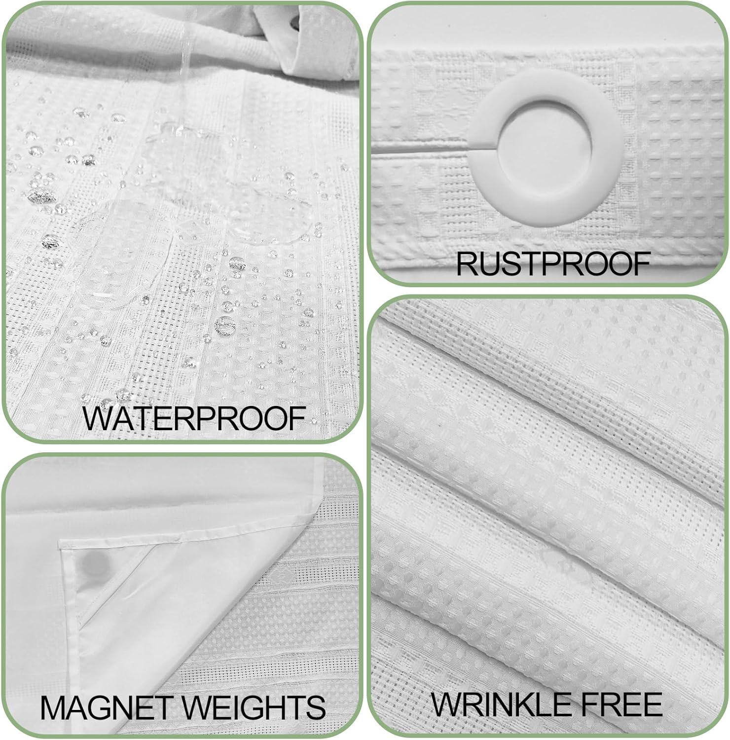 Heavy-Duty No Hook Waffle Weave Shower Curtain Hotel Quality White