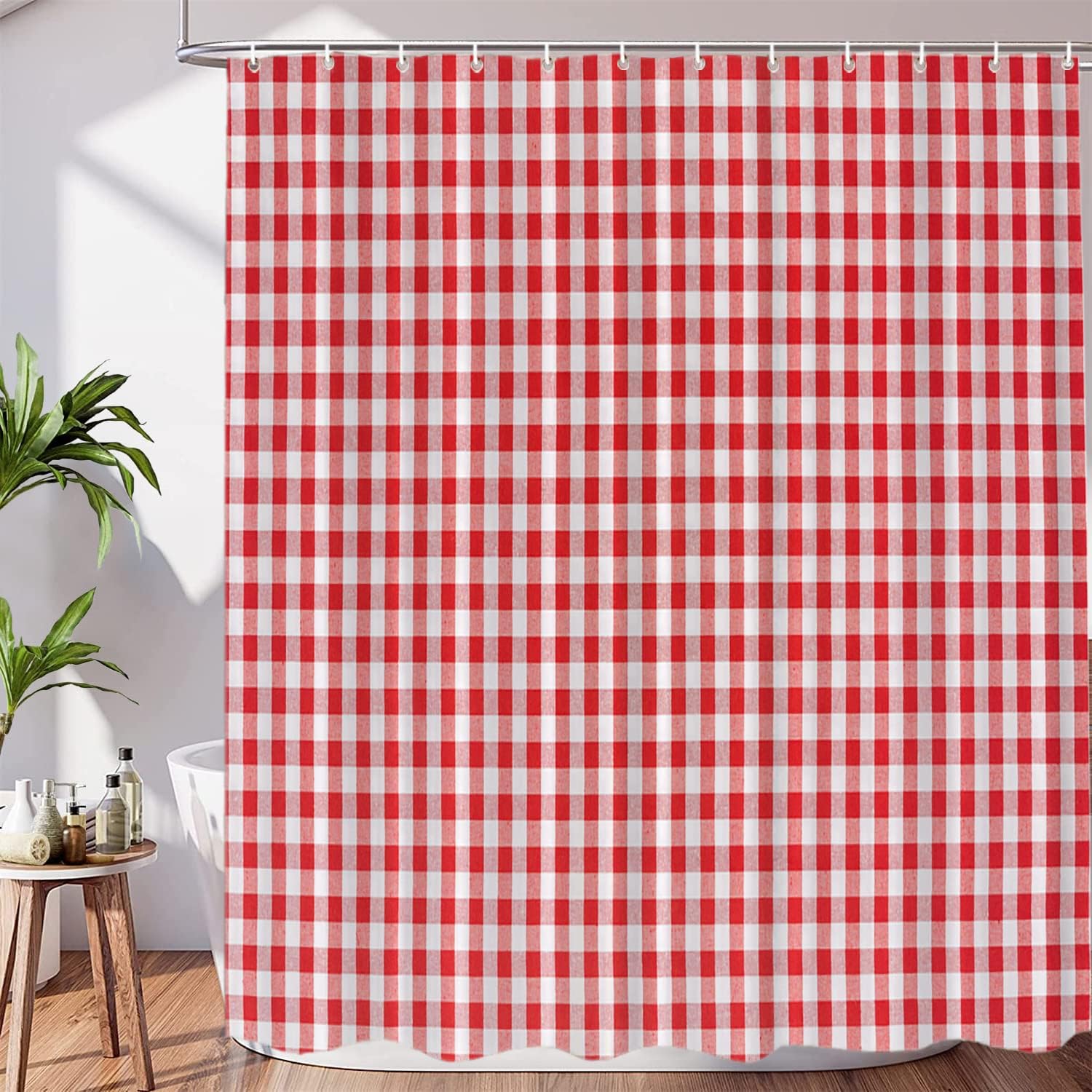 BaoNews Red White Checkered Shower Curtain Set