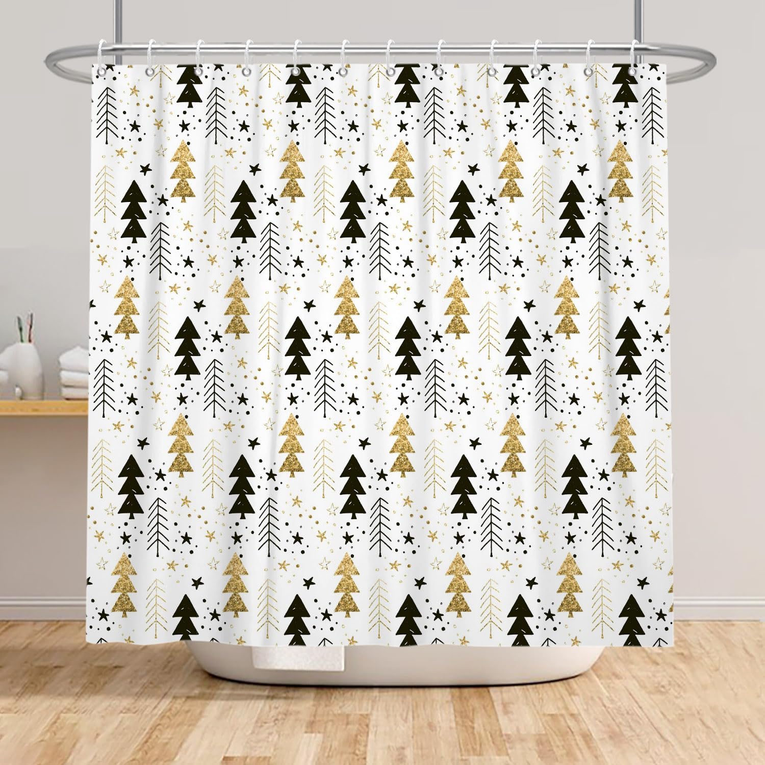 Boho Christmas Tree Shower Curtain with 12 Hooks