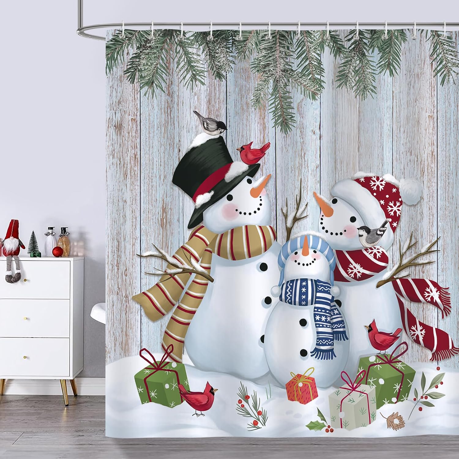 Bonhause Christmas Snowman Bath Curtain