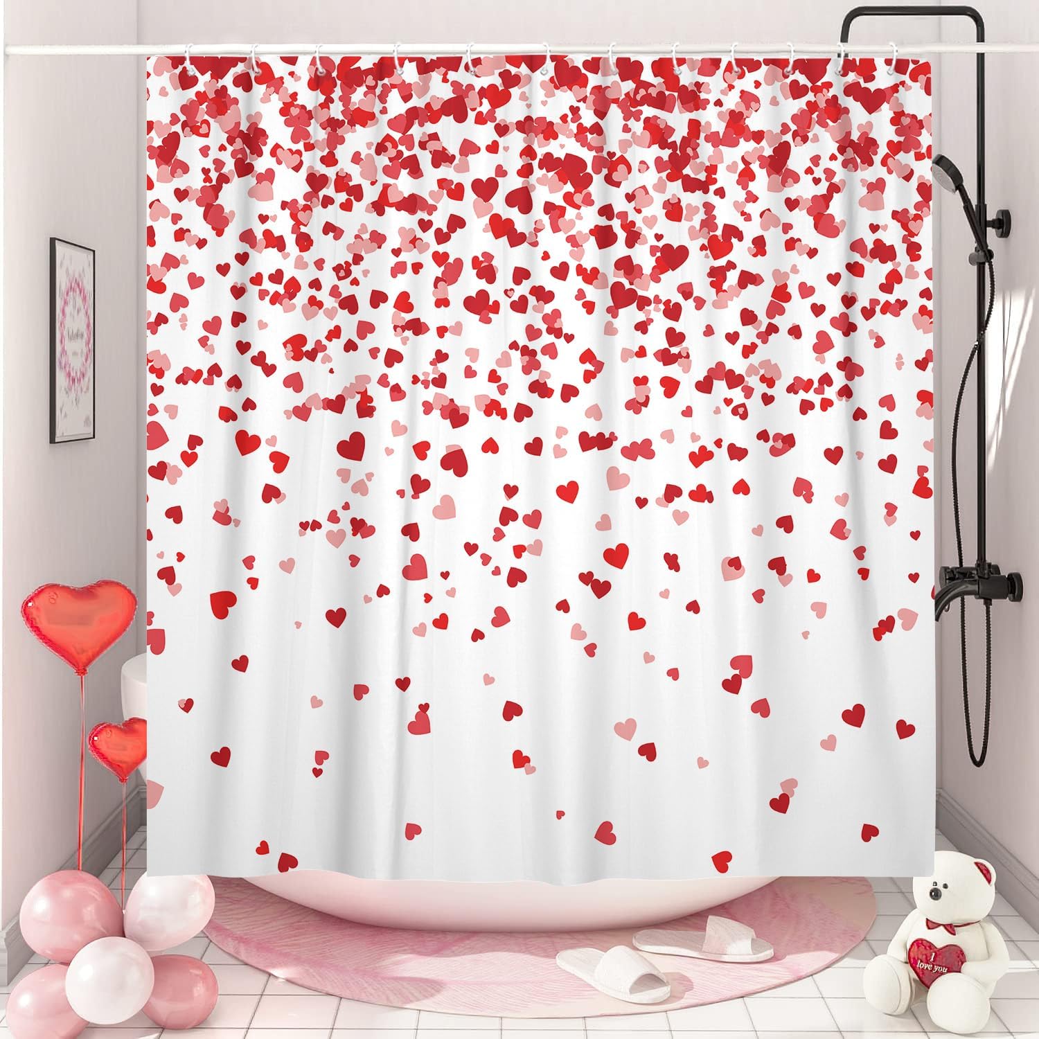 Perfect Valentines Day Shower Curtain Red Heart Design 72x72