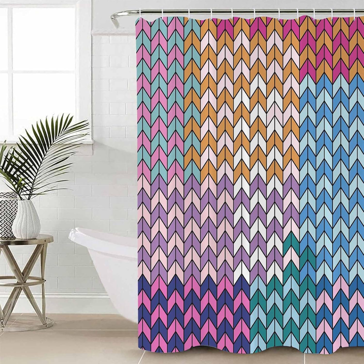 Moroccan geometric shower curtain set with 12 hooks waterproof bath curtain design