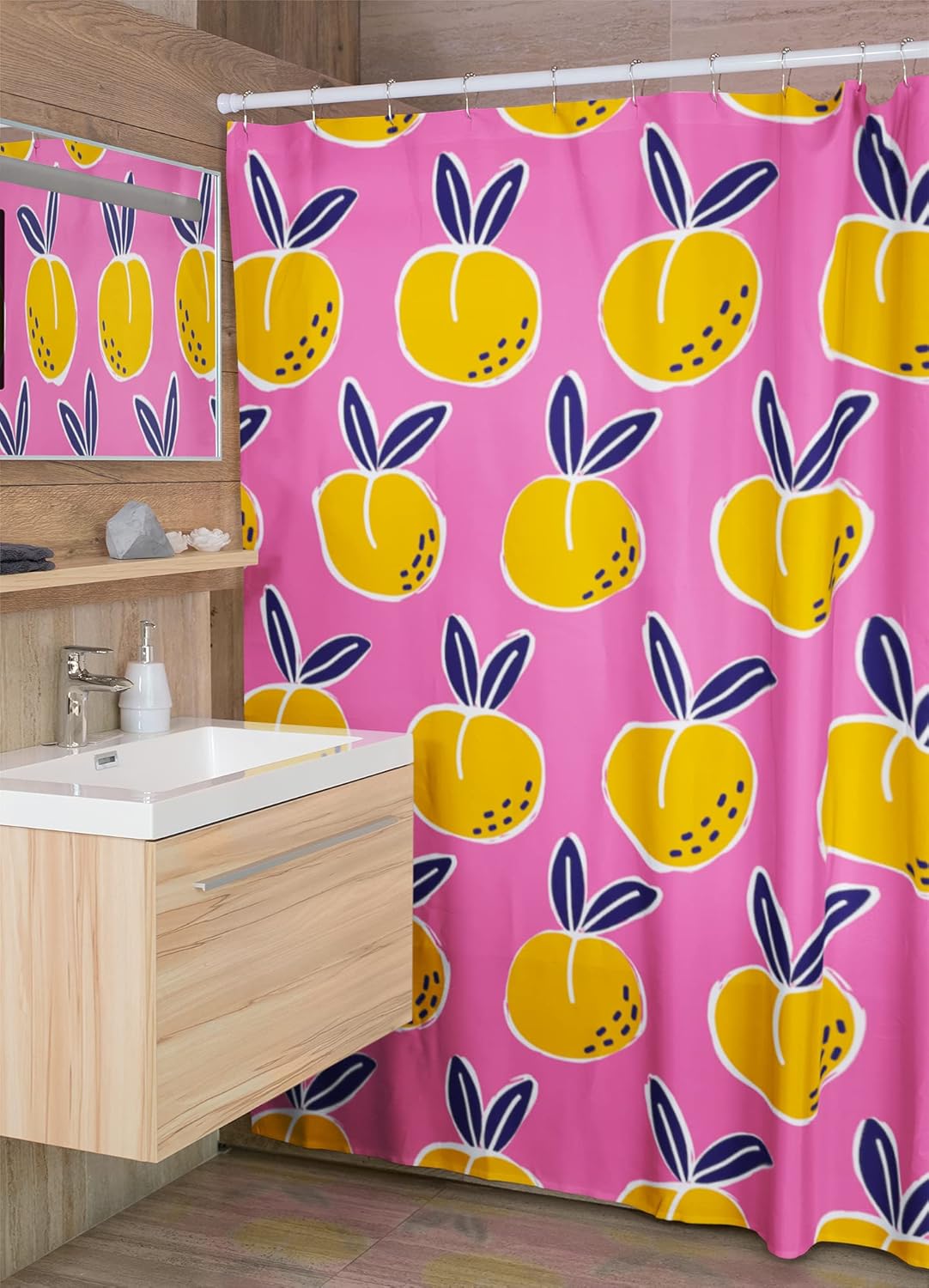 Pink Peach Shower Curtain Set - Vibrant Stylish Bathroom Decor
