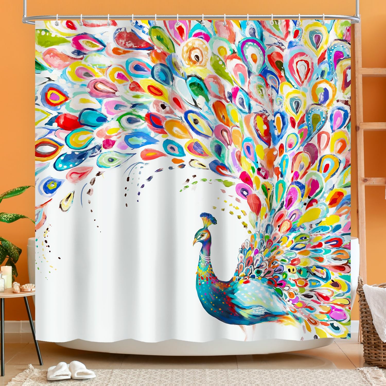 Vimorco Watercolor Peacock Shower Curtain