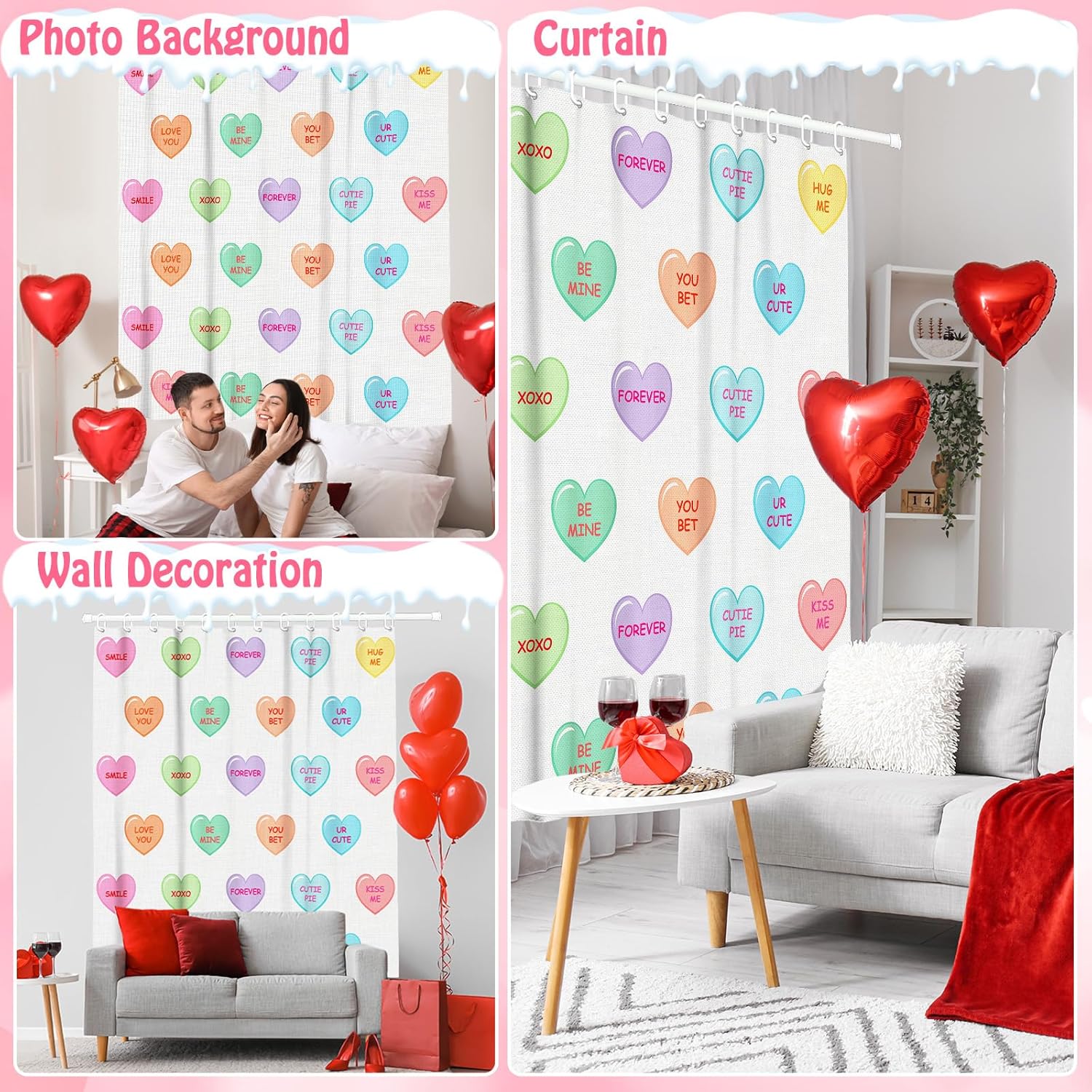 Valentines Day Love Conversation Heart Shower Curtain Set