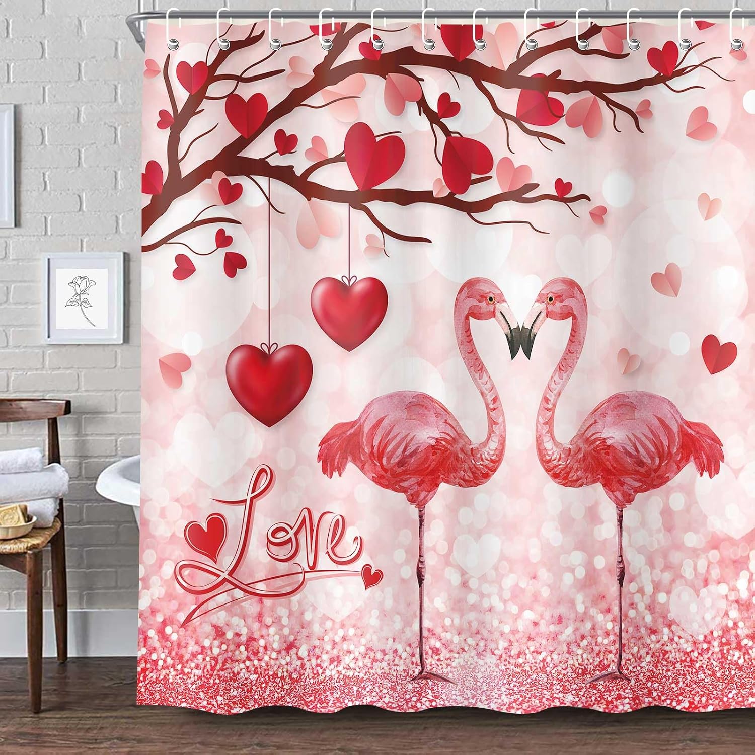 Valentines Party Ready Blue Heart Floral Shower Curtain 72x72-Inch Set