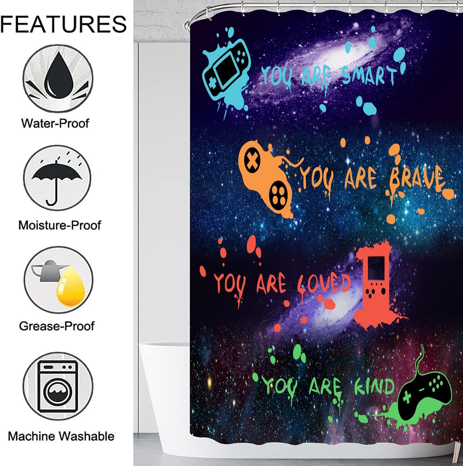 boys gaming Bathroom shower curtain set
