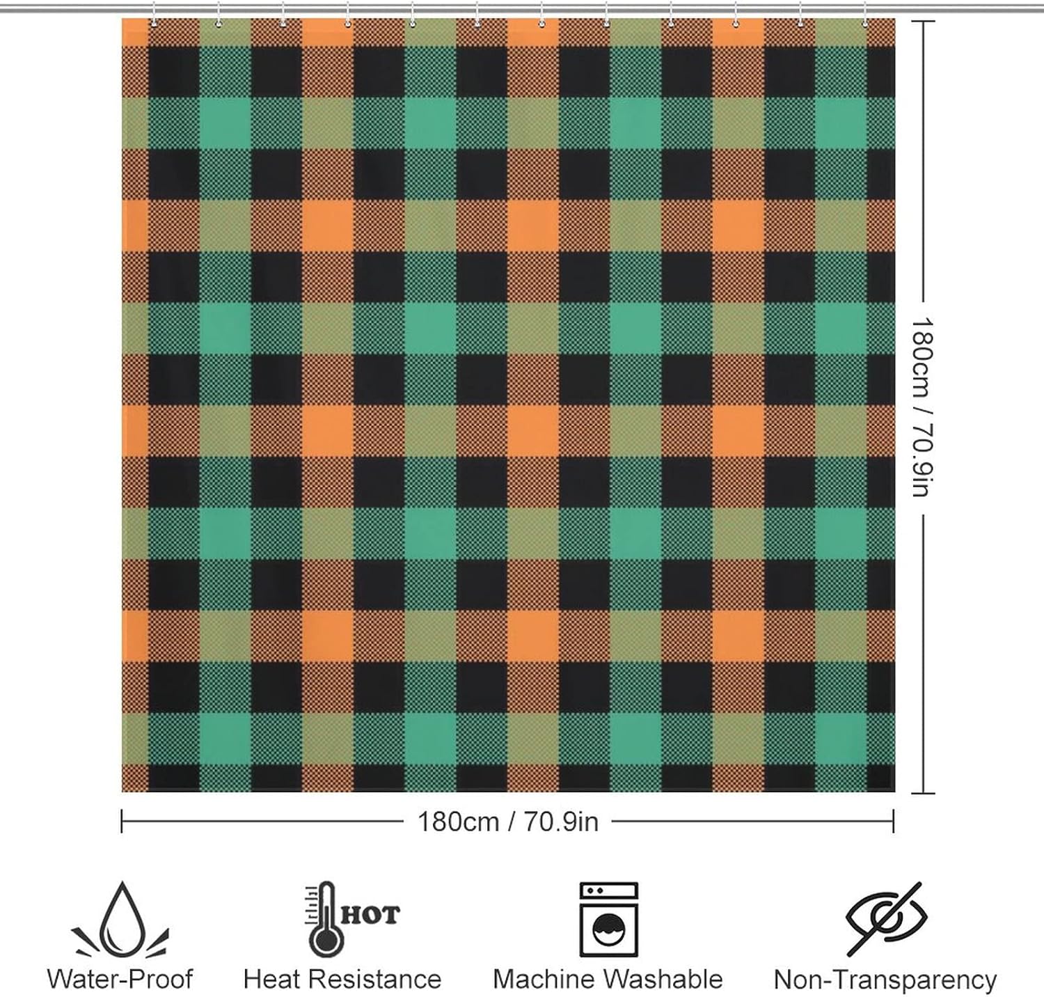 Buffalo Plaid Design 12-Hook Washable Shower Curtain