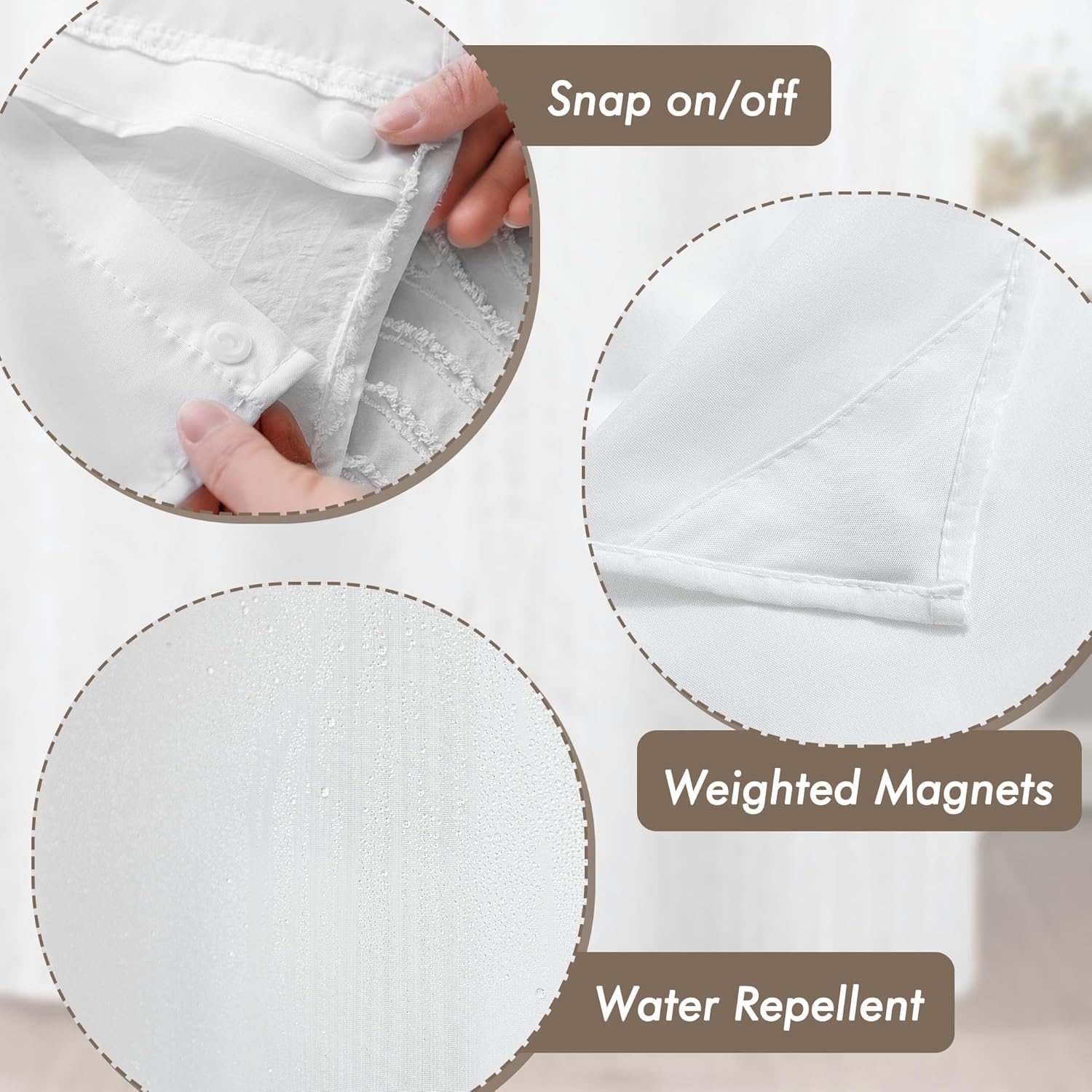 ROSERY No Hooks Shower Curtain Set for Bathroom