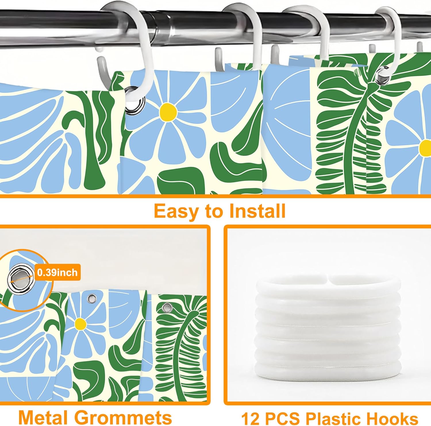 Stylish Boho Floral Shower Curtain Washable Durable