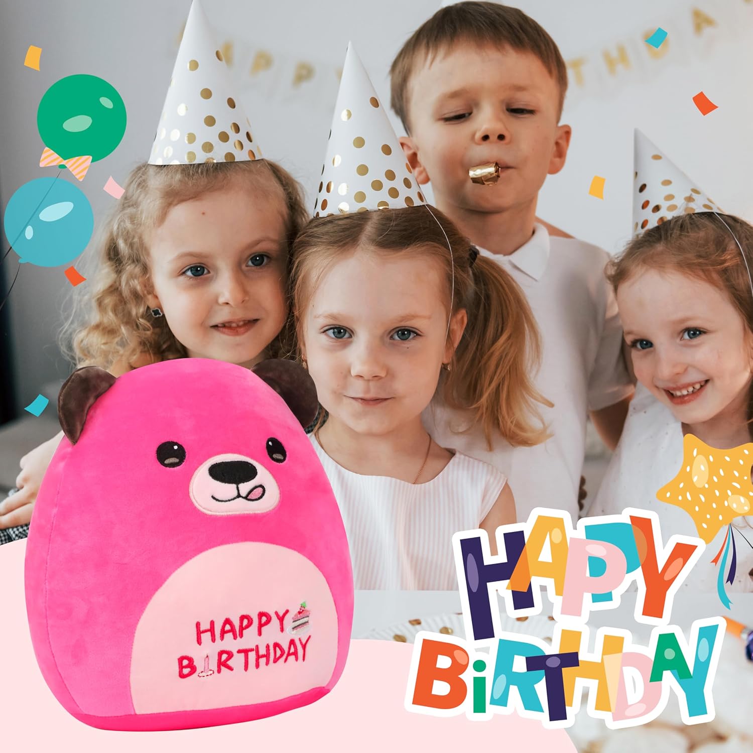 Mishmallow 12 Birthday Bear Plush Pillow Hot Pink