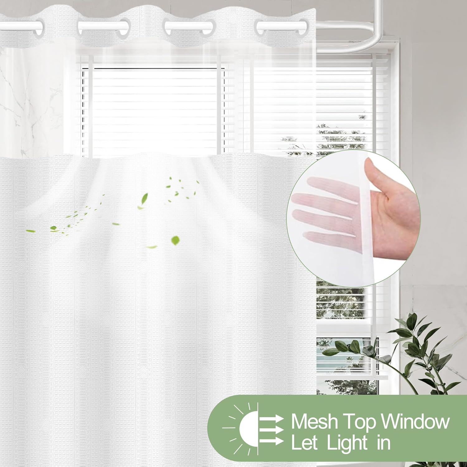 Heavy-Duty No Hook Waffle Weave Shower Curtain Hotel Quality White