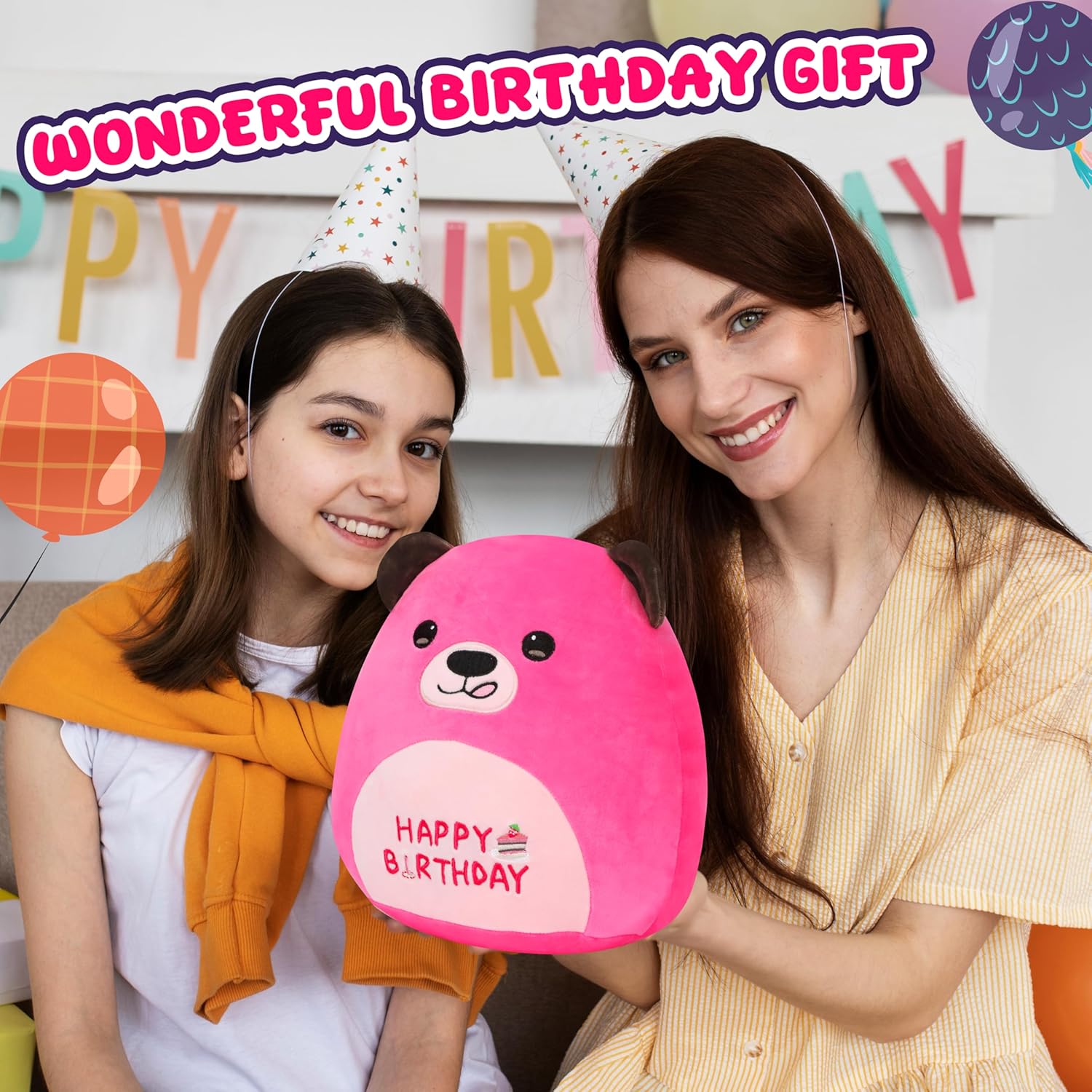 Mishmallow 12 Birthday Bear Plush Pillow Hot Pink