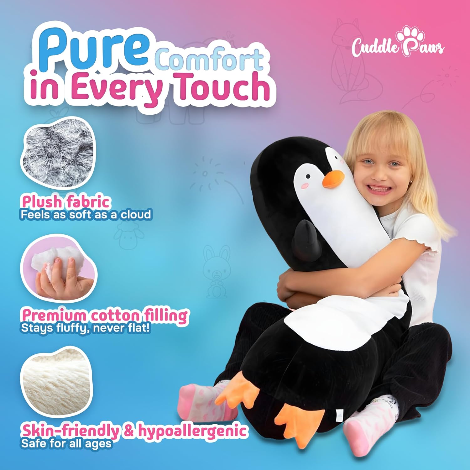 Cuddle Paws Penguin Body Pillow - Soft Plush Toy for Kids and Adults