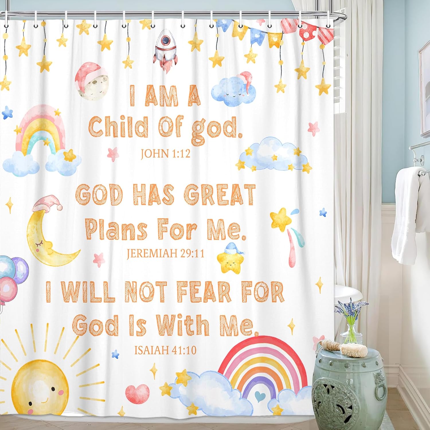 Kids Christian Inspirational Quotes 72-inch Shower Curtain Set