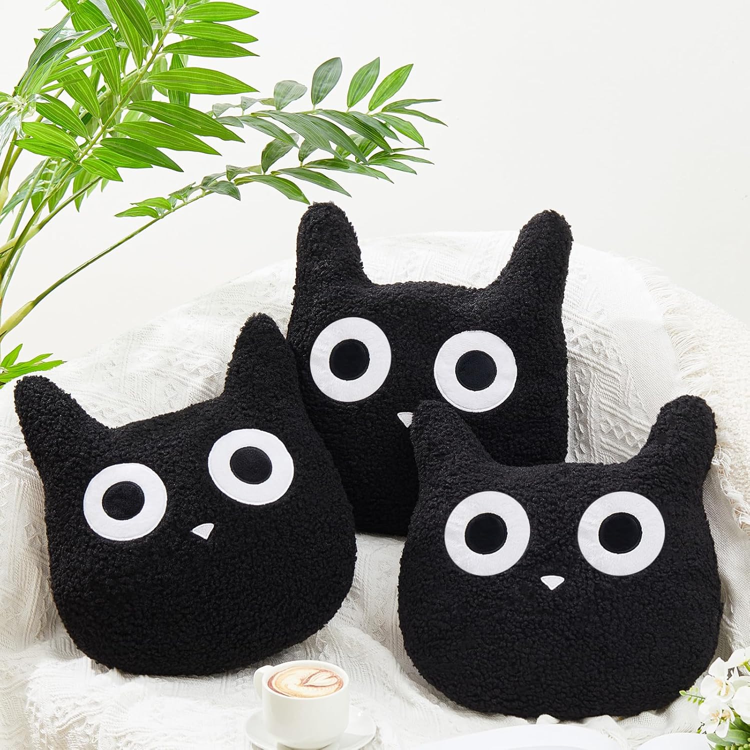 3 Pcs Black Cat Throw Pillow Plush Filling Full Lamb