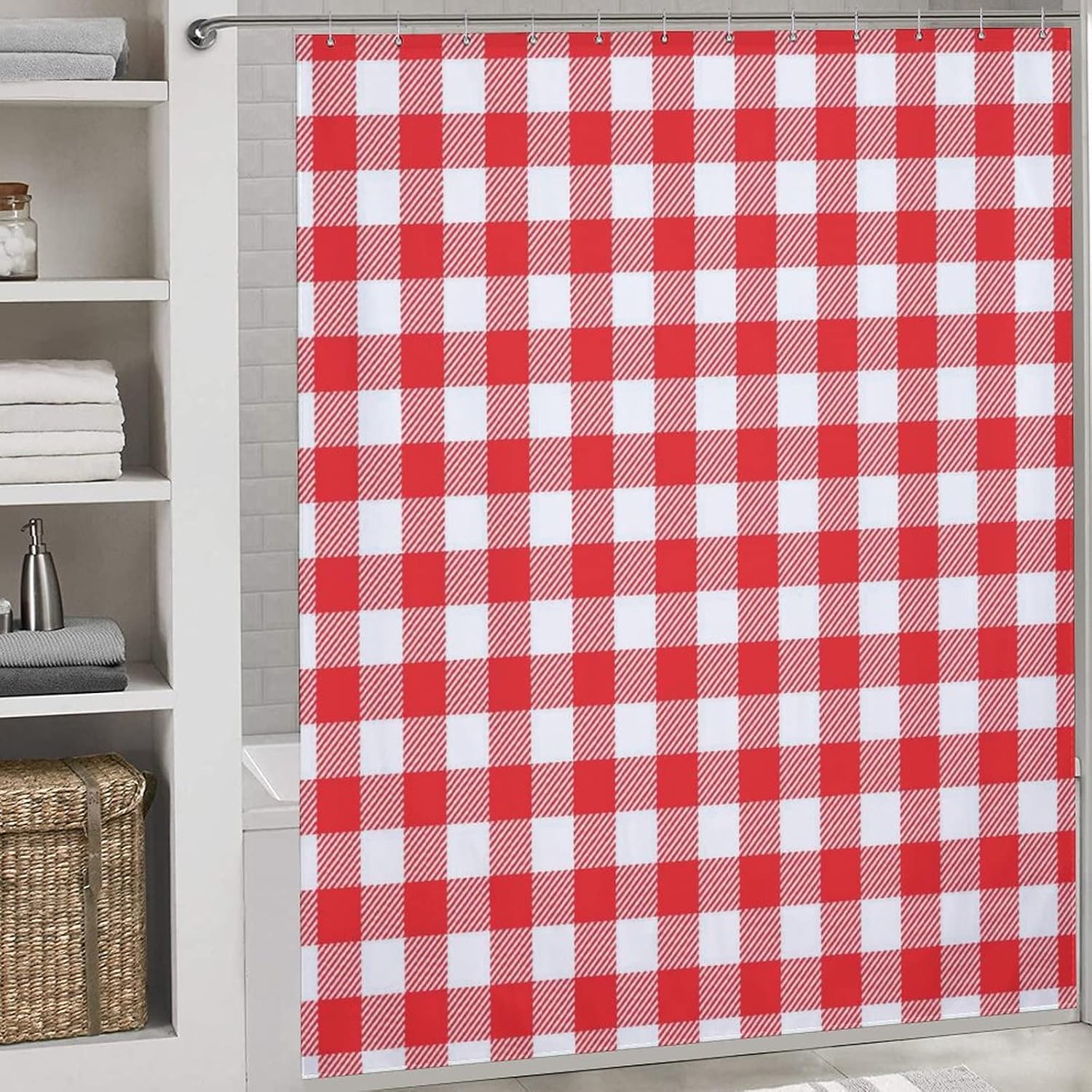 Buffalo Plaid Design Print Shower Curtain 12 Hooks Included