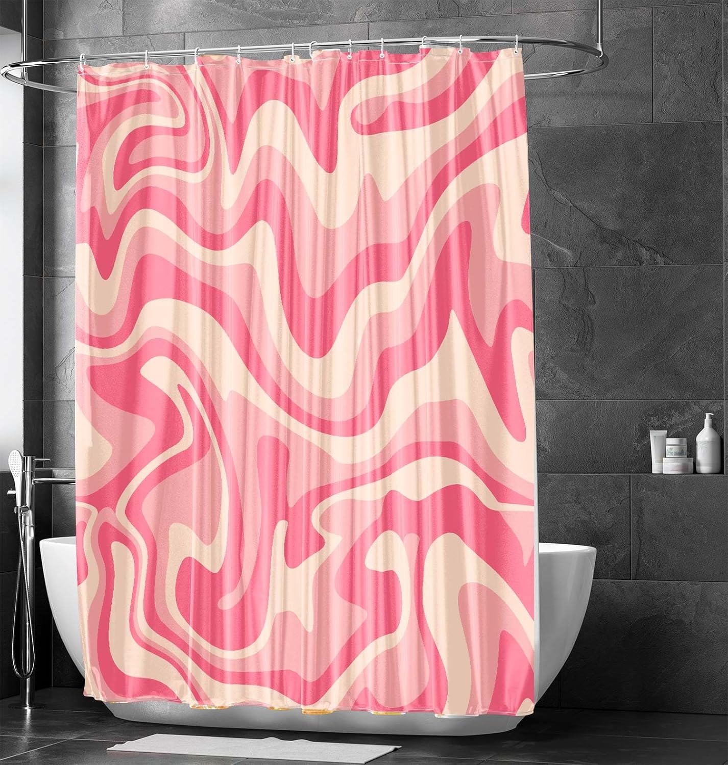 Aesthetic 70s Abstract Wavy Swirl Shower Curtain - Sage Pink