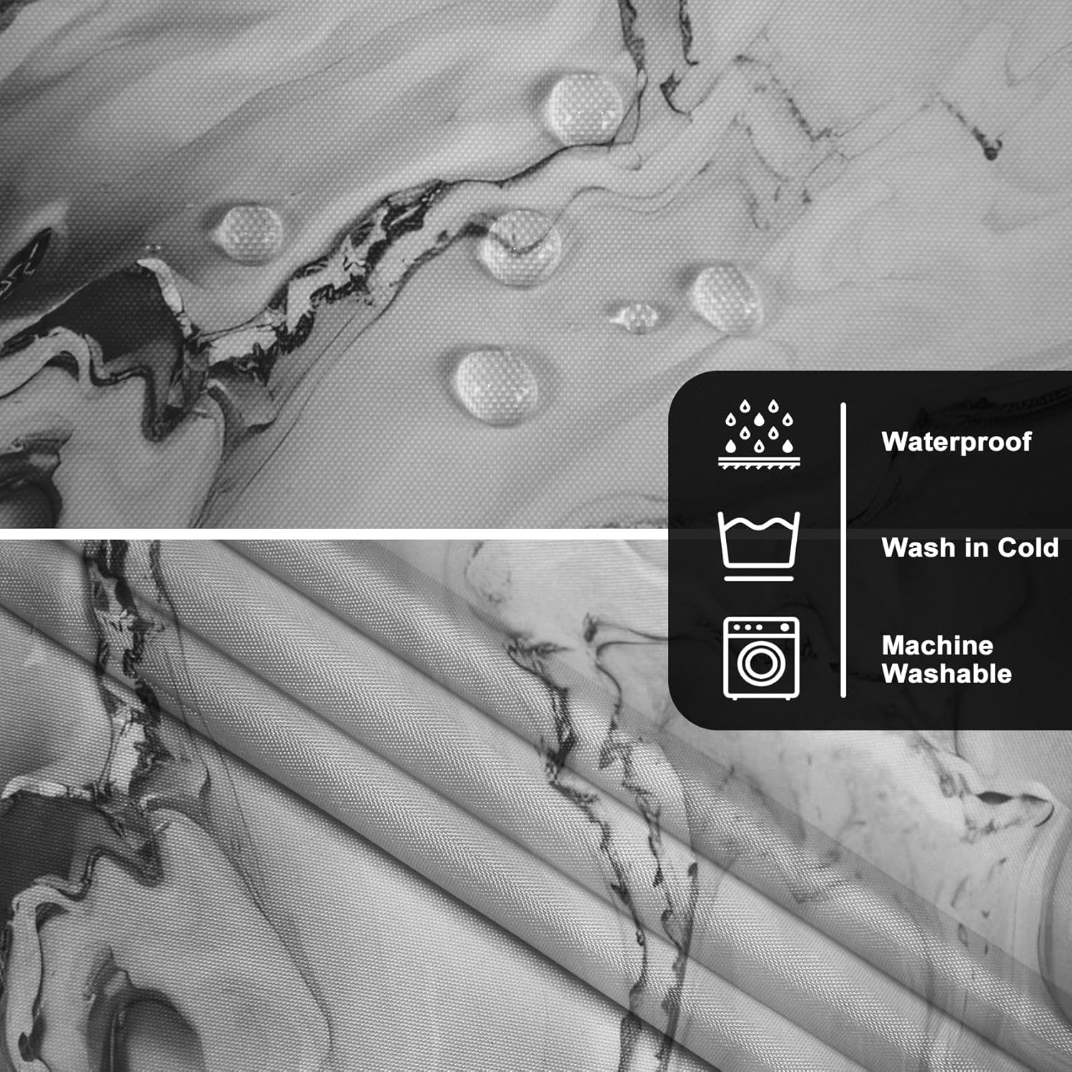 No Hook Marble Shower Curtain