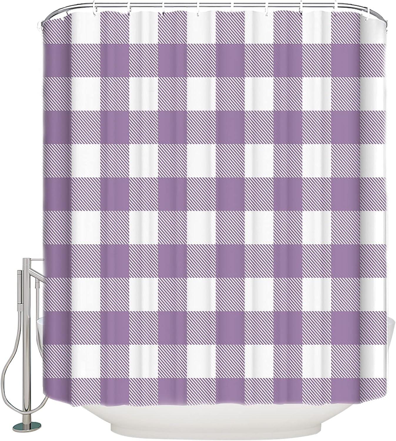 TocaHome 60x72in Purple and White Tartar Plaid Waterproof Shower Curtain Set