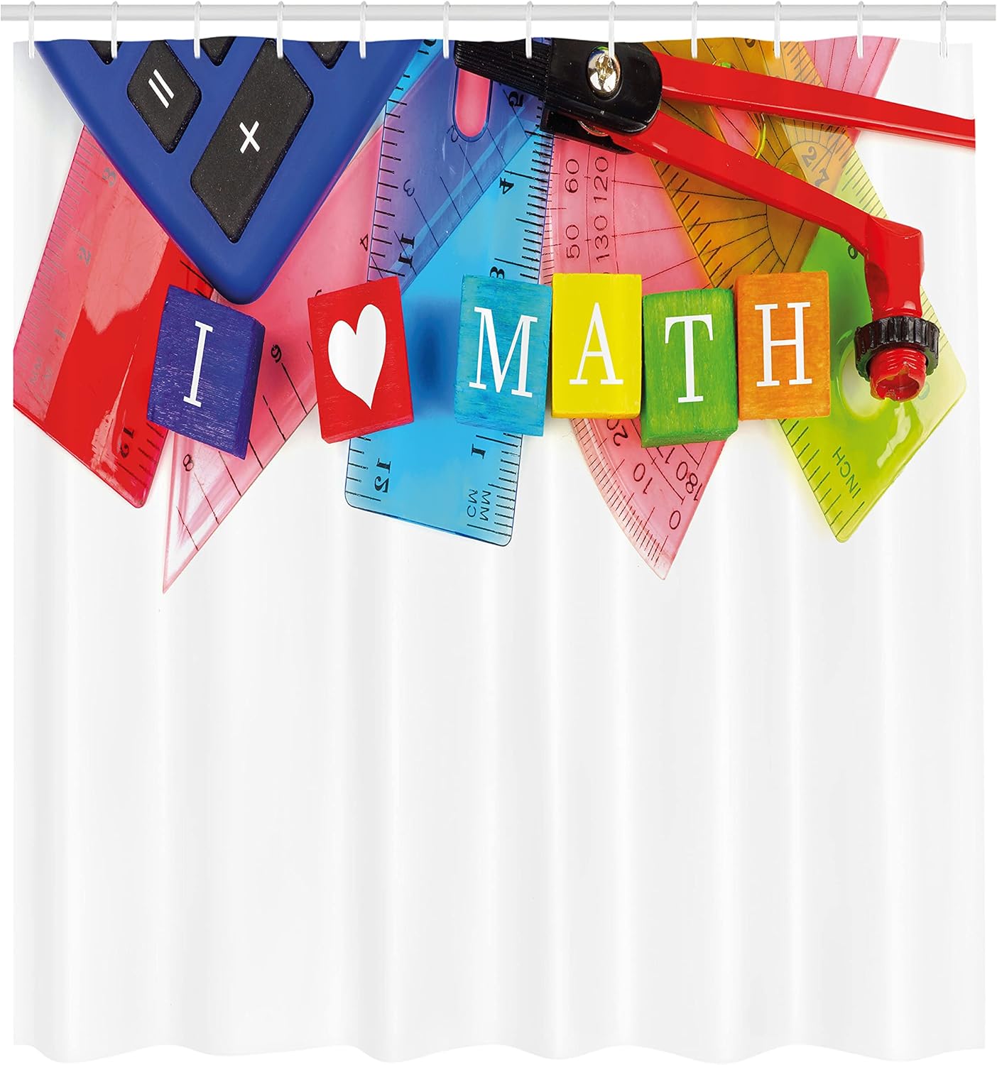 Ambesonne Mathematics Calculator Shower Curtain 12-Hook Design 69W x 70L