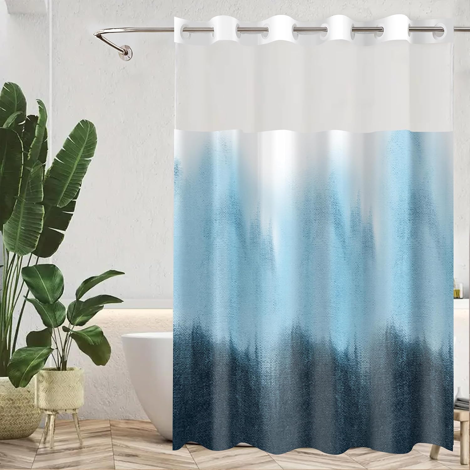 Planially No Hooks Shower Curtain Set