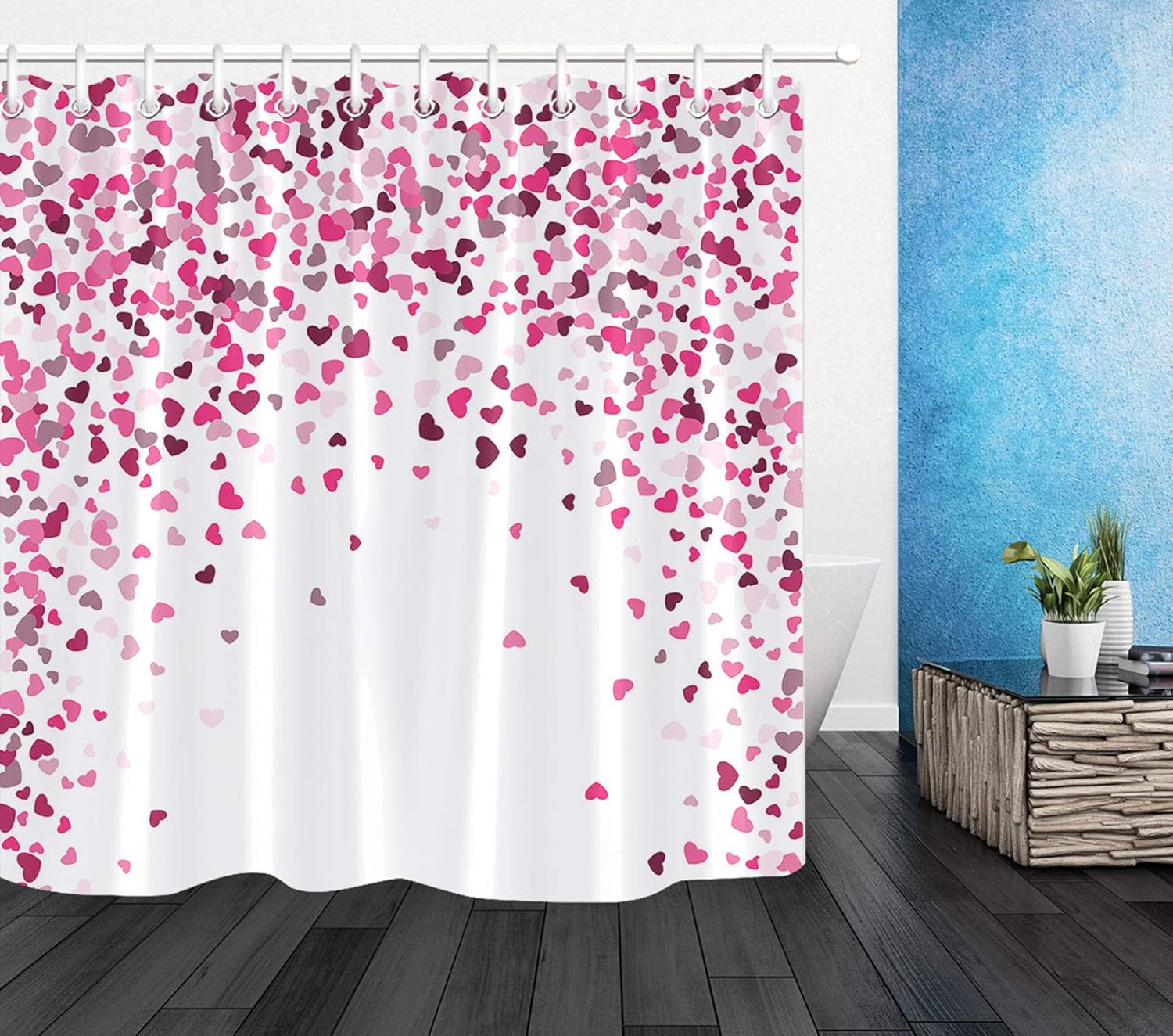 LB Romantic Hearts Shower Curtain Set 72x72 Waterproof
